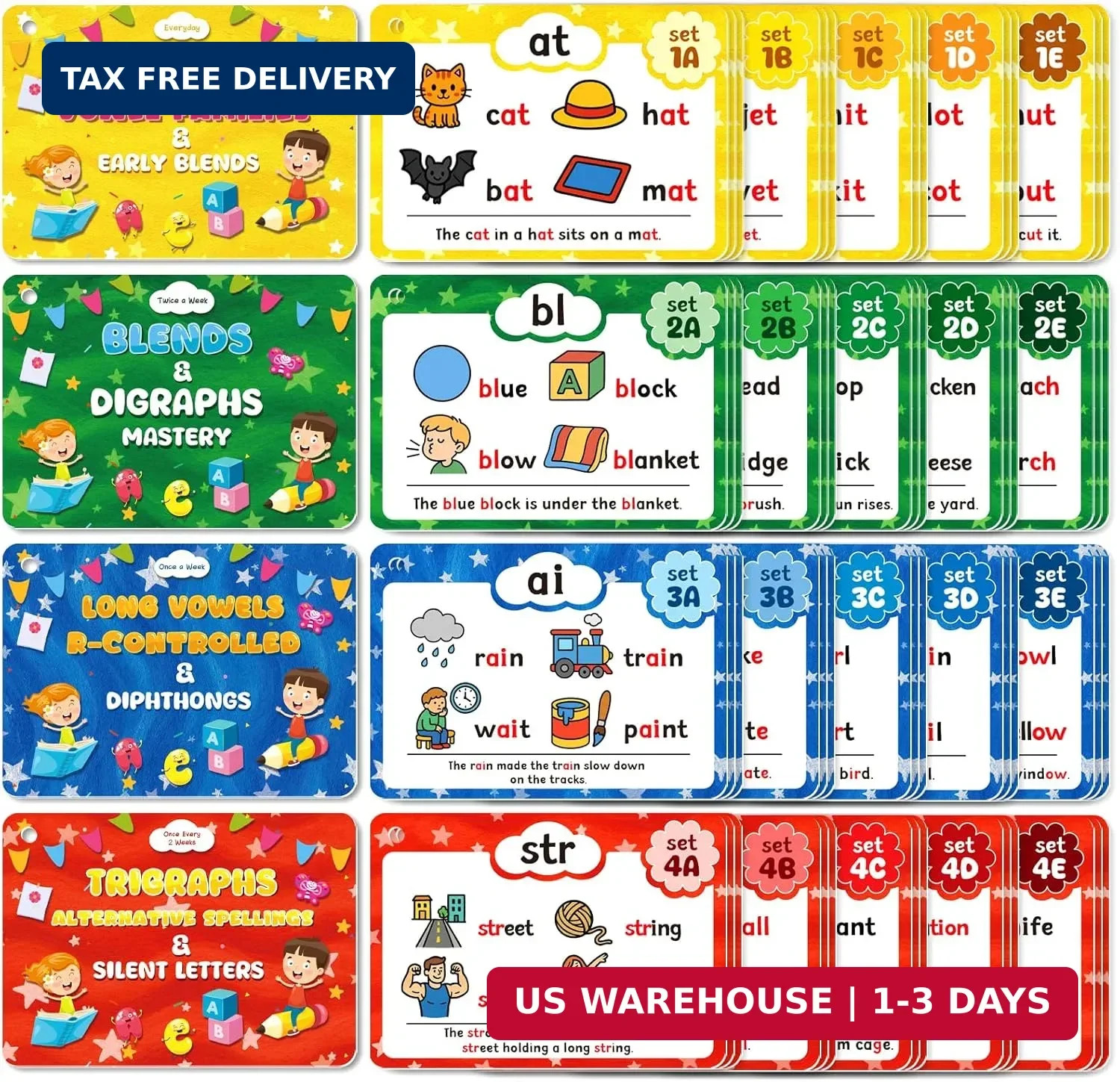 Phonics Flash Cards, Sight Words Flash Cards for Kindergarten, Learn to Read in