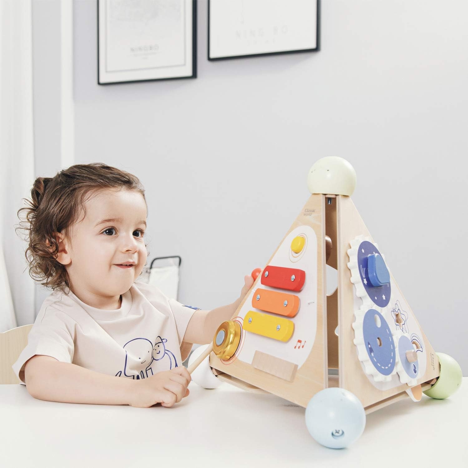 Classic World Wooden Pyramid Activity Box, Educational Activity Cube, Baby Multi