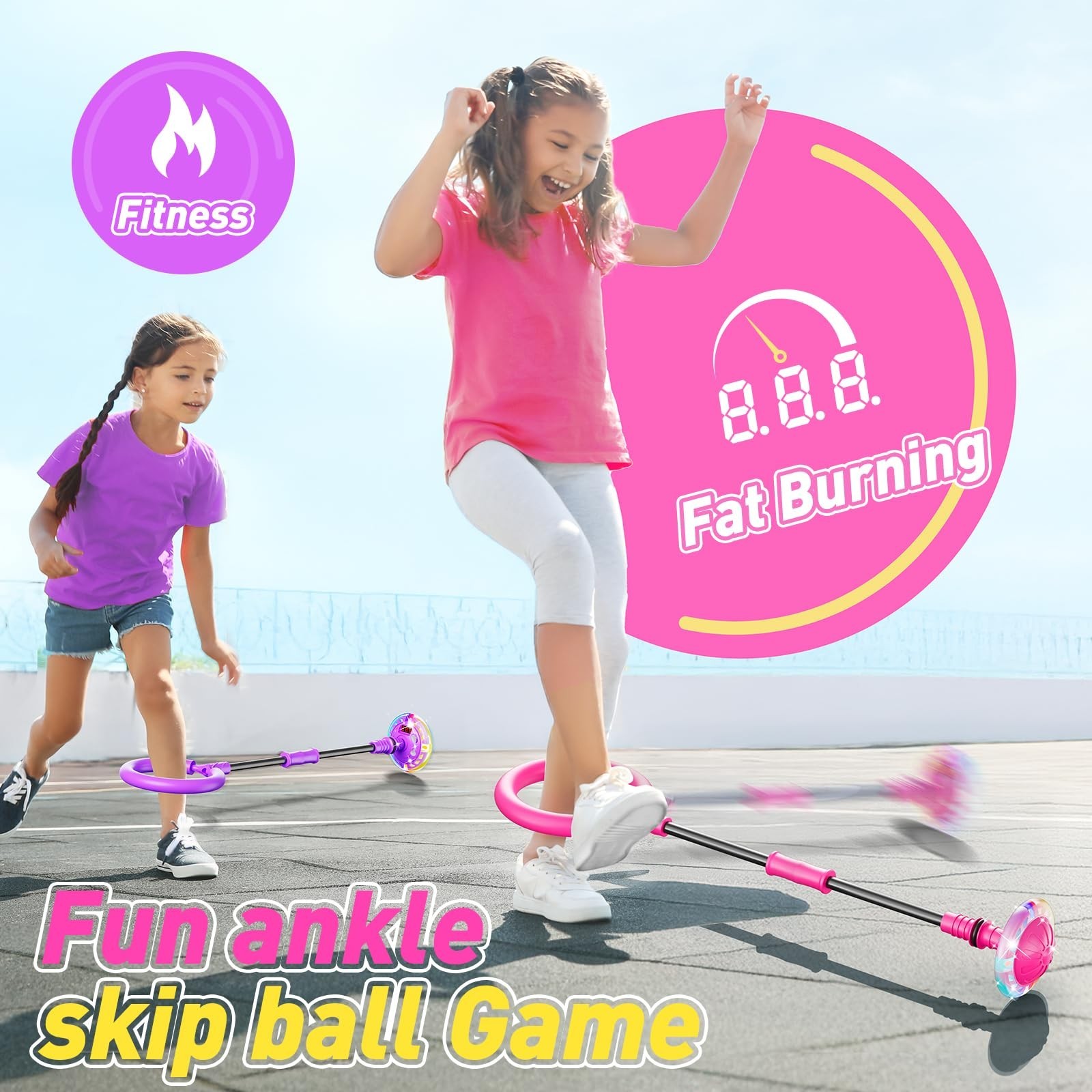 Flooyes Skip Ball for Kids, Ankle Skip Ball Toy with Counter, Timer and Cal C…