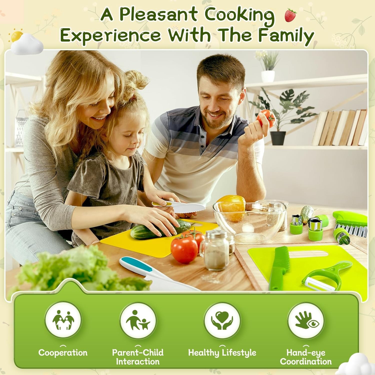 28PC Toddler Kitchen Tools Set – Kid Safe Knives Kit for Real Cooking for Age 2+