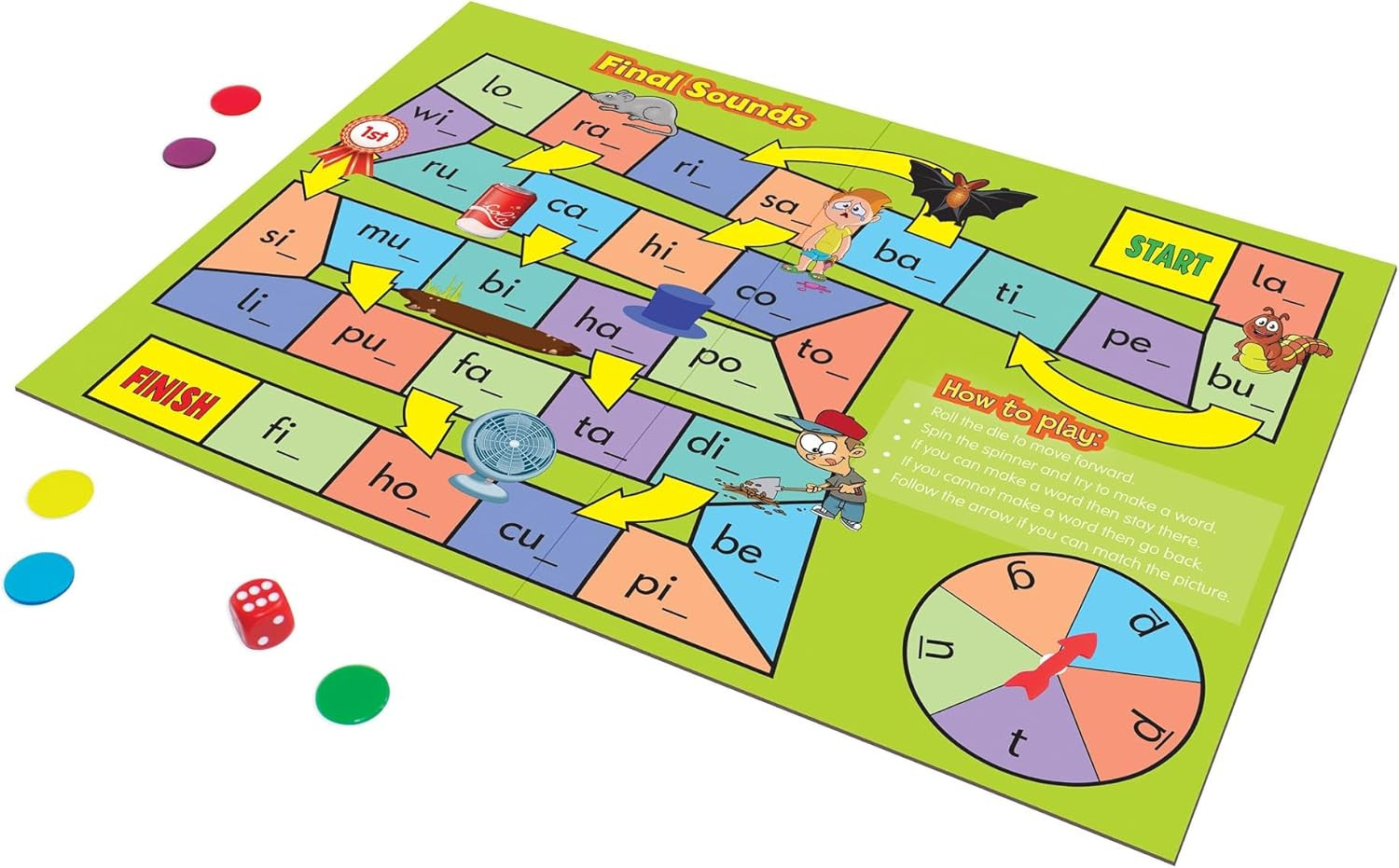 Phonics Board Games Set, 6 Counters, Ages 4-5, Language Skills, Pre K-K, Medium