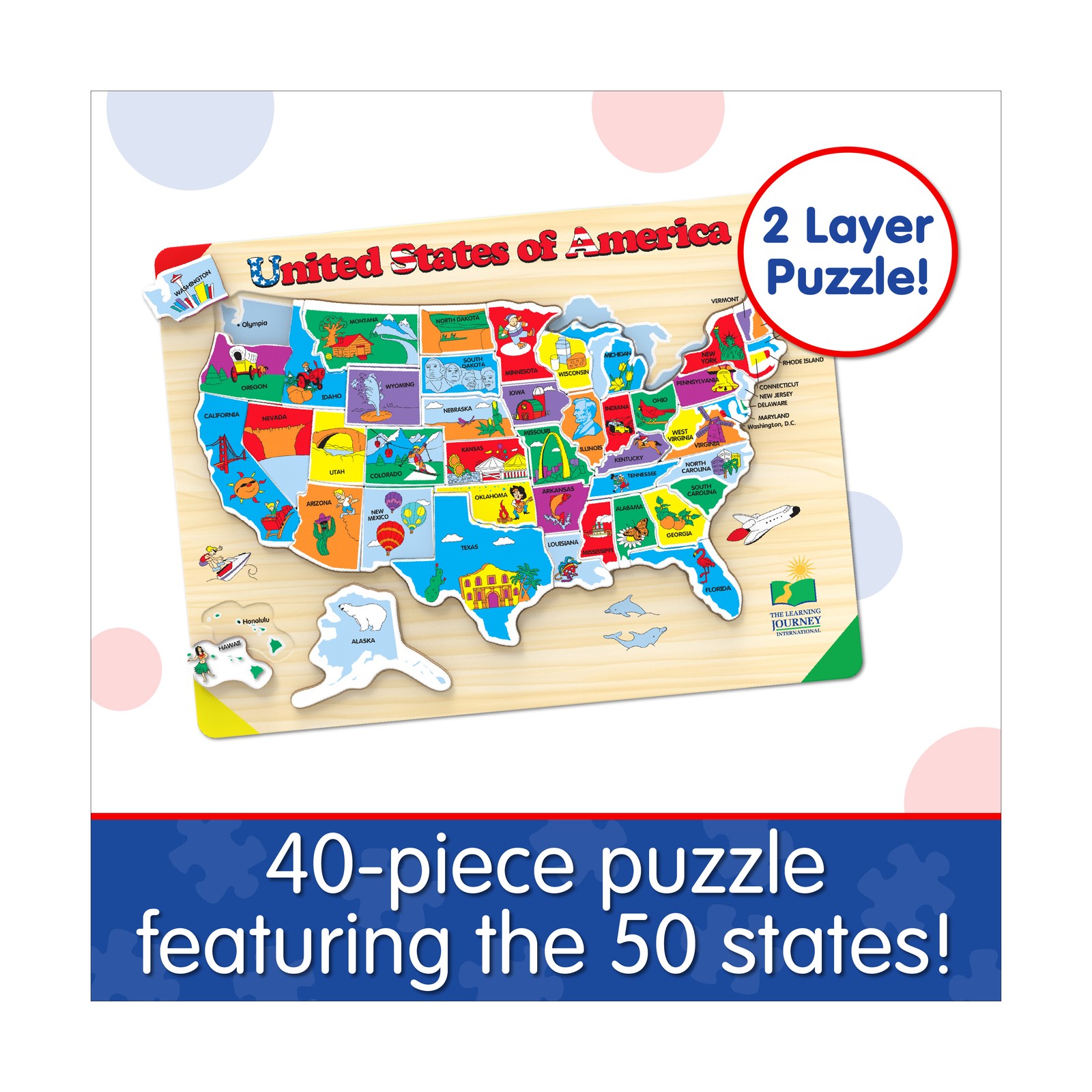 New – The Learning Journey Lift & Learn Puzzle – USA Map: 40 Pcs – Ages 3-6