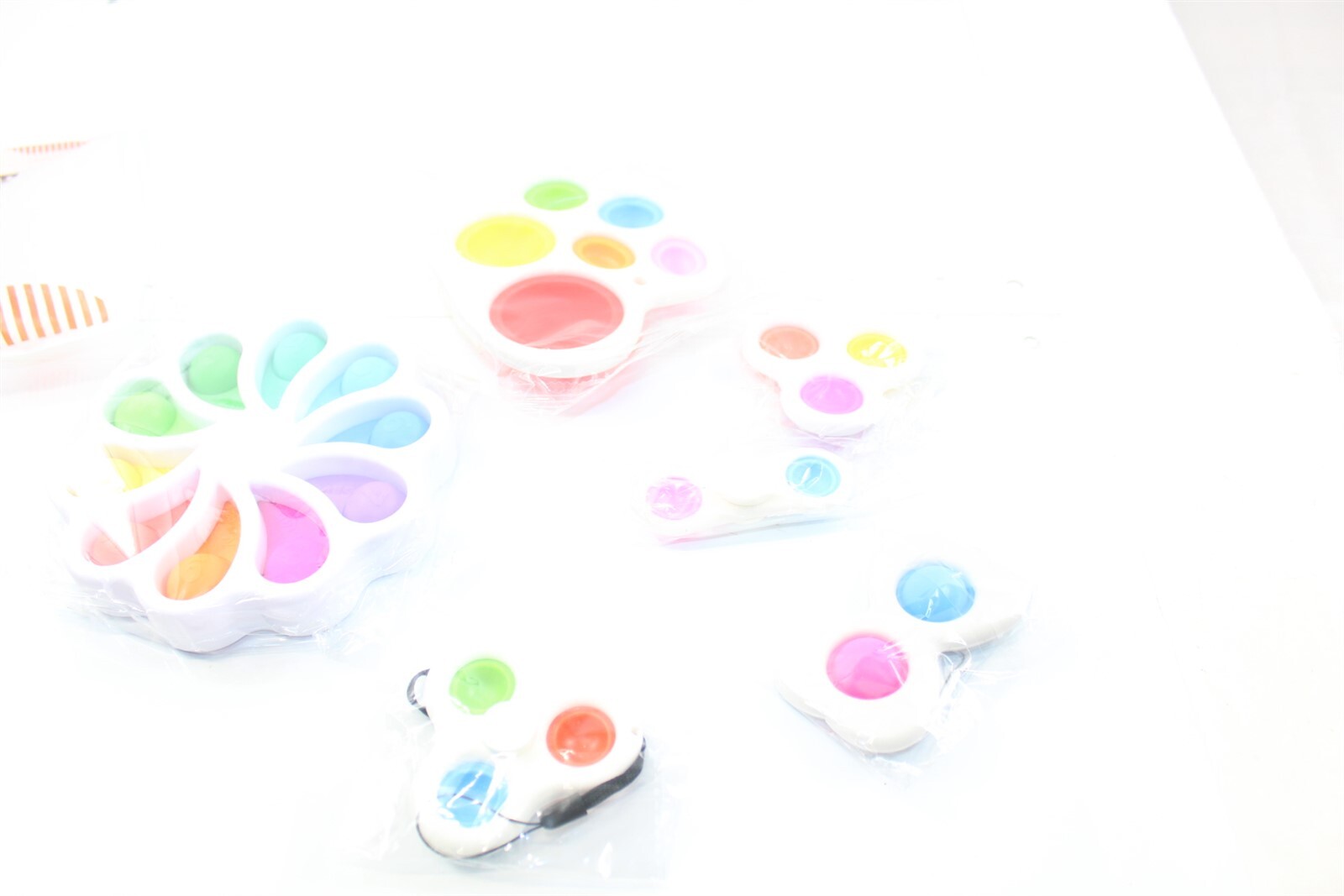 Fidget Bubble Toys Lot of 6 White with Bright Multi-Colors