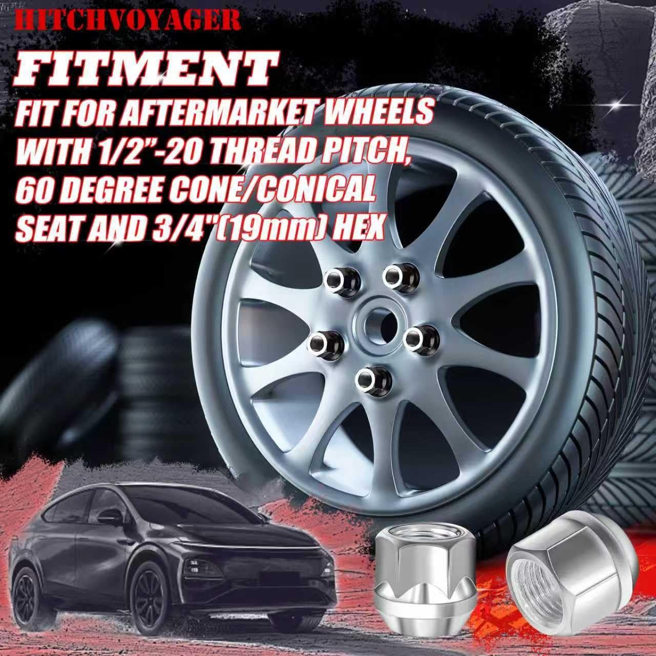 1/2-20 Open-End Lug Nuts 20PCS 60 Degre Conical Seat 3/4″ Hex 0.83″ Length Lug