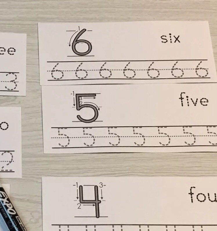 Numbers 1-20 Directional lines -laminated dry erase cards. Preschool Tracing.