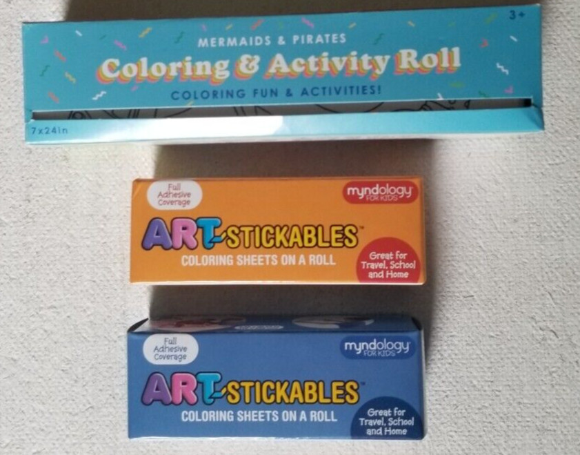 2 Art Stickables Pets/Grid Sheets & Kids Coloring Activity Roll Mermaids/Pirates