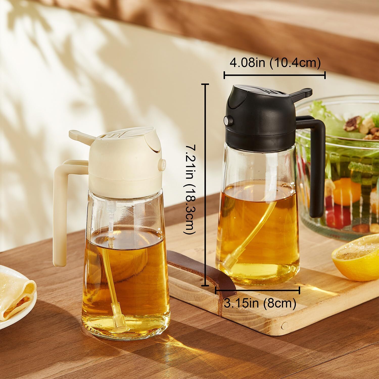 16oz/470ml Glass Olive Oil Sprayer for Cooking,2 in 1 Olive Oil Dispenser,Black