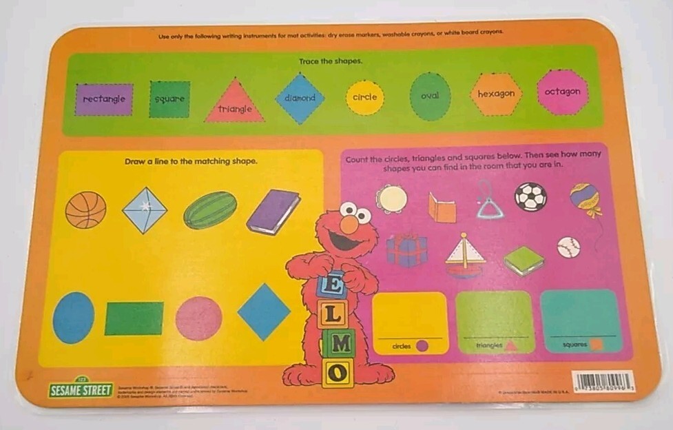Sesame Street Colors 2002/Shapes 2005 Educational Learning Desk Activity Mats