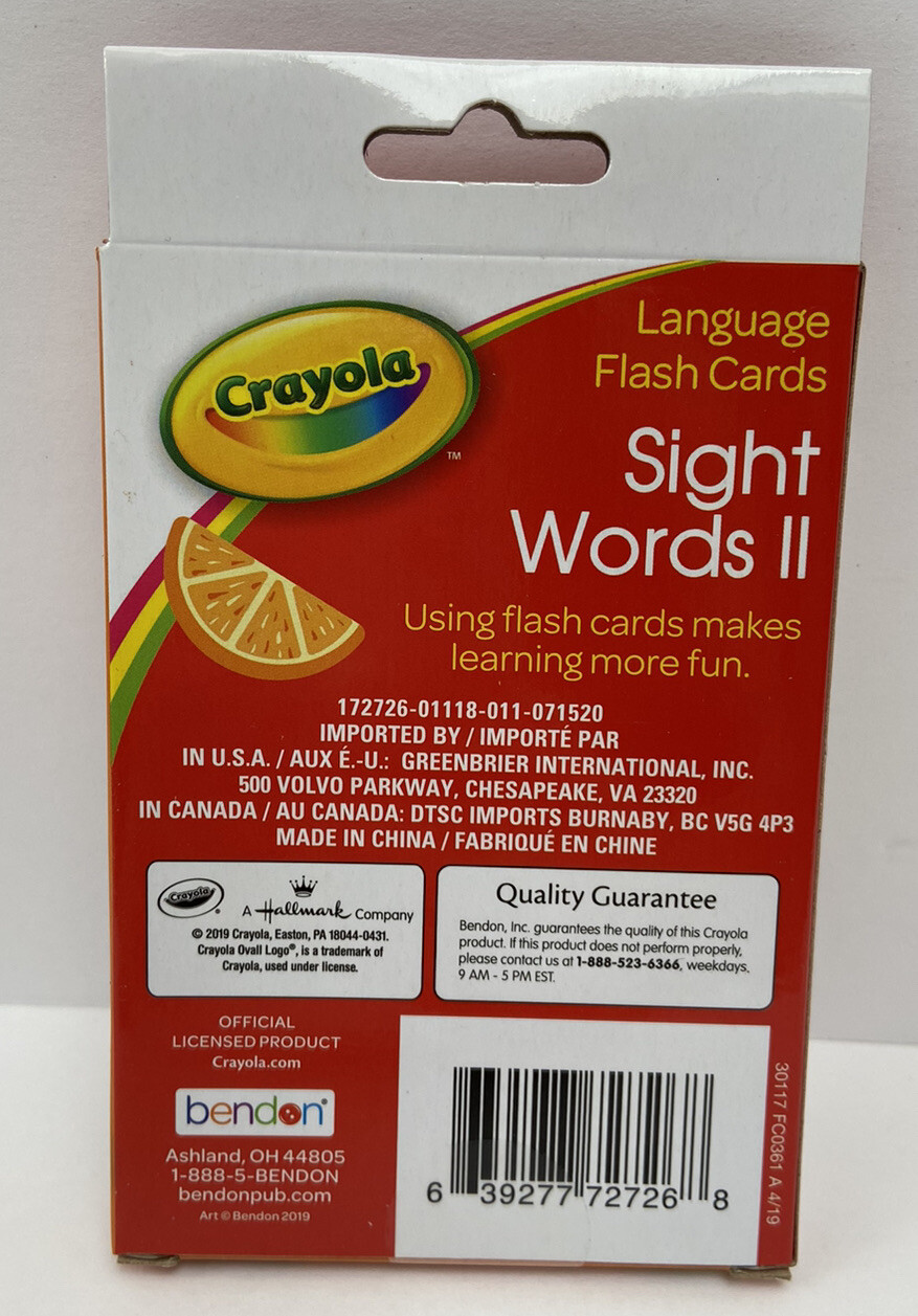 NEW Crayola Sight Words II Language Flash Cards Includes 36 Cards Ages 4+
