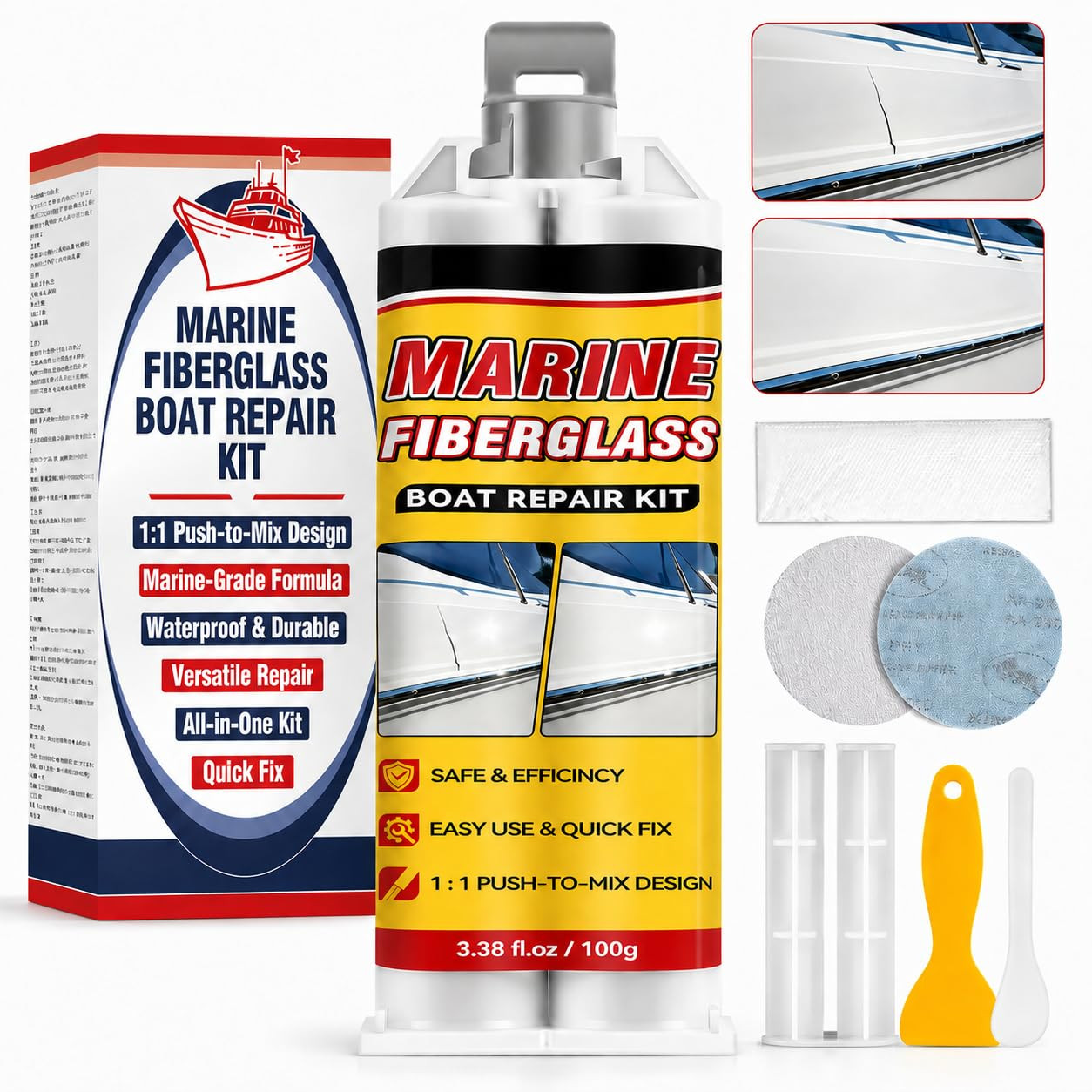 Marine Fiberglass Repair Kit for Boats, Gelcoat Repair Kit for Boats with Waterp