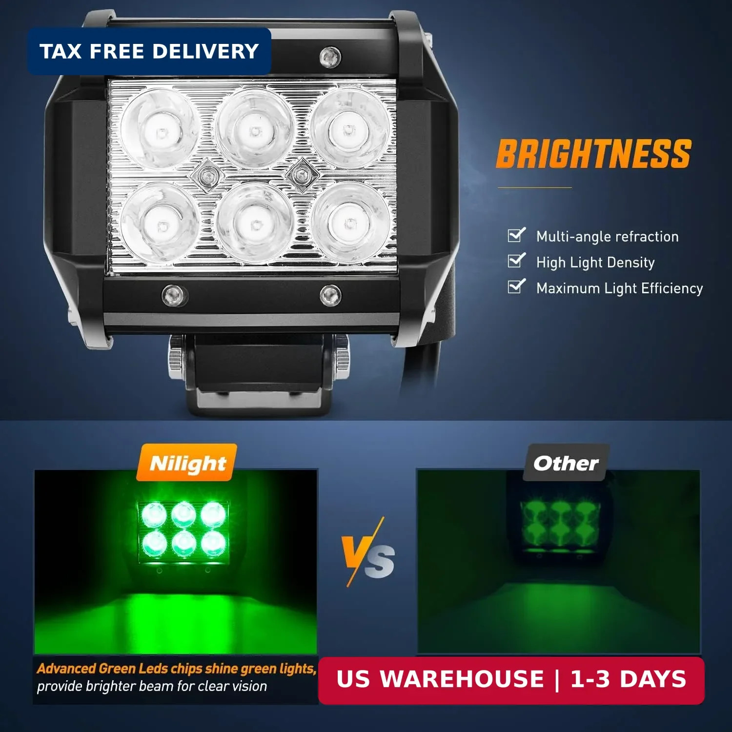 Nilight 4 inch Led Light Pod Green Spot Driving Fog Lights 2PCS 18W Off Road Fis