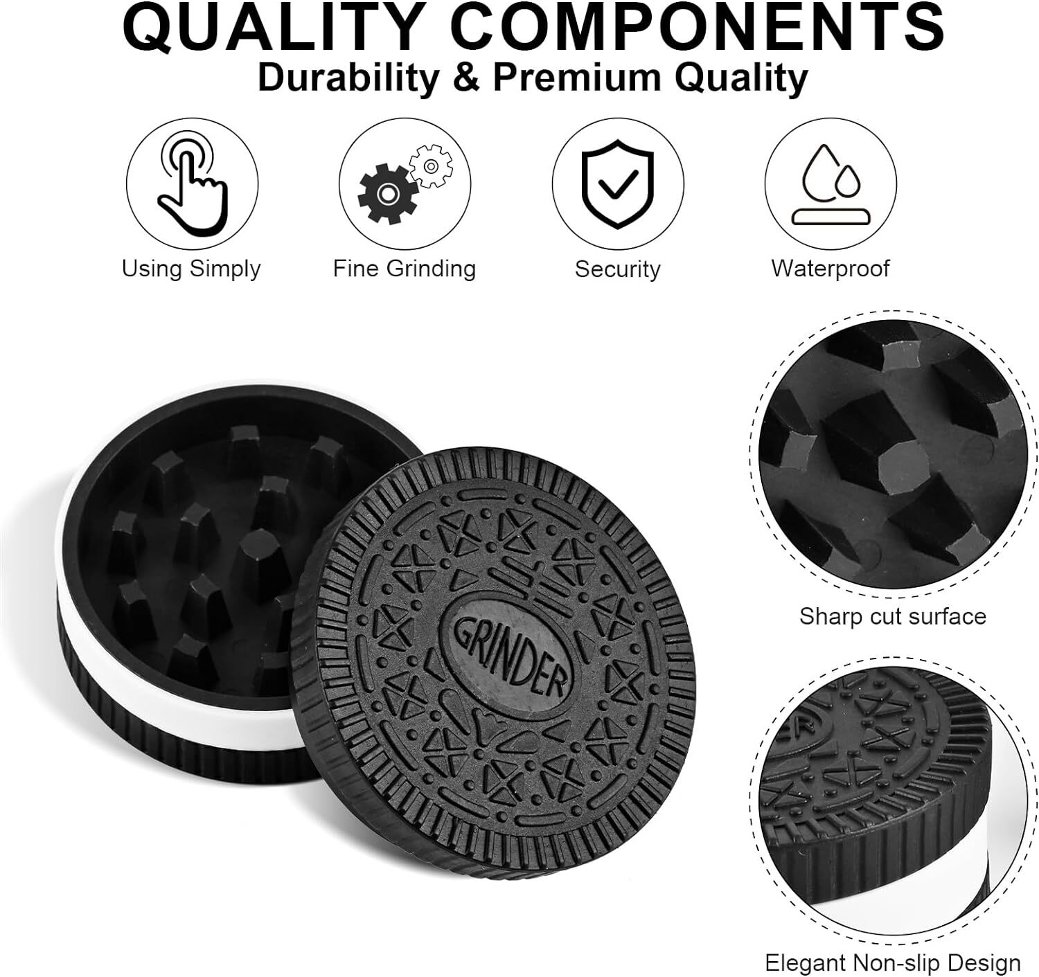 2PCS Grinder, 2.2 Inch Spice Grinders, Stronger Grip, Cookie Shape Design