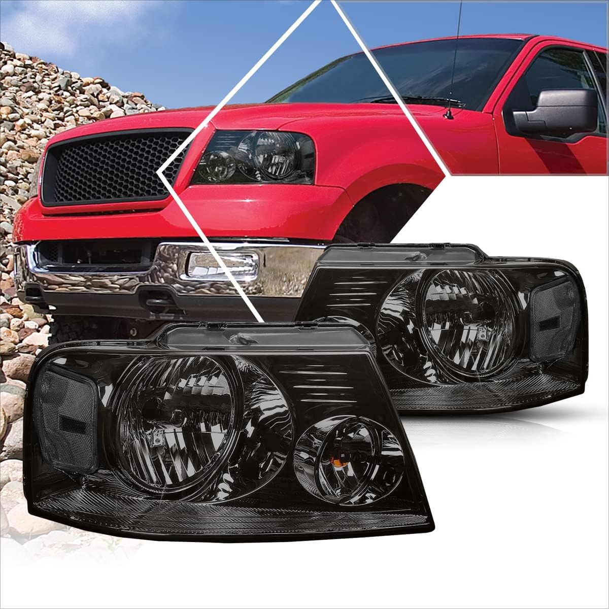 Headlights Assembly with 04-08 Ford F150/06-08 Lincoln Mark LT, 2PCS Replacement