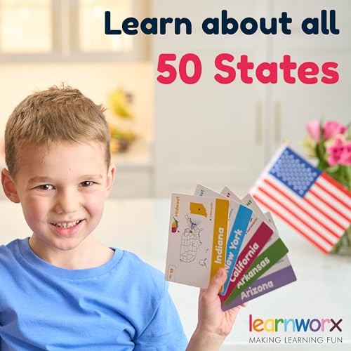 U.S. States Flash Cards for Kids | 50 State Geography Cards with Capitals,