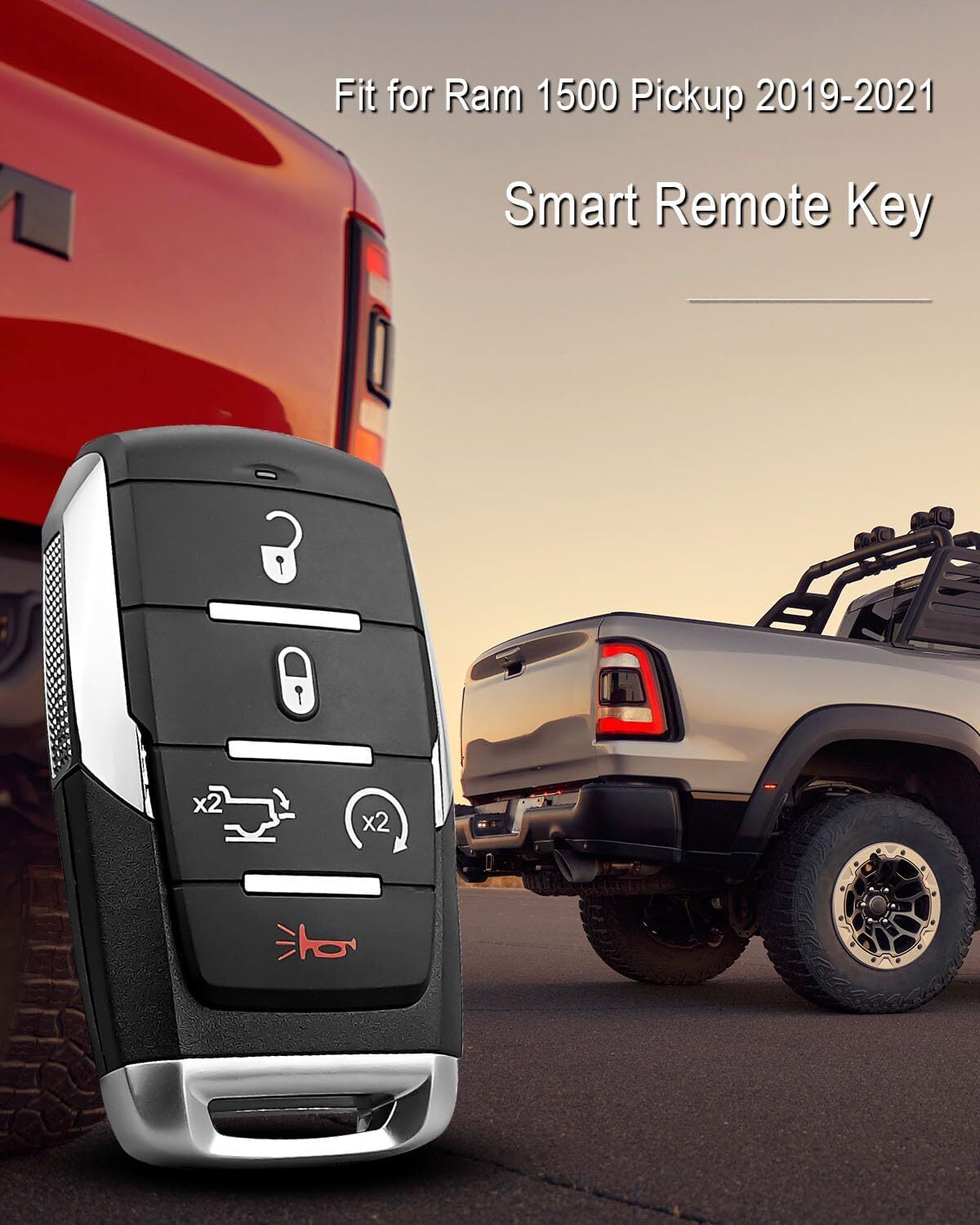 5 Buttons Smart Remote Key Fit for Dodge Ram 1500 Pickup 2019-2022, Keyless