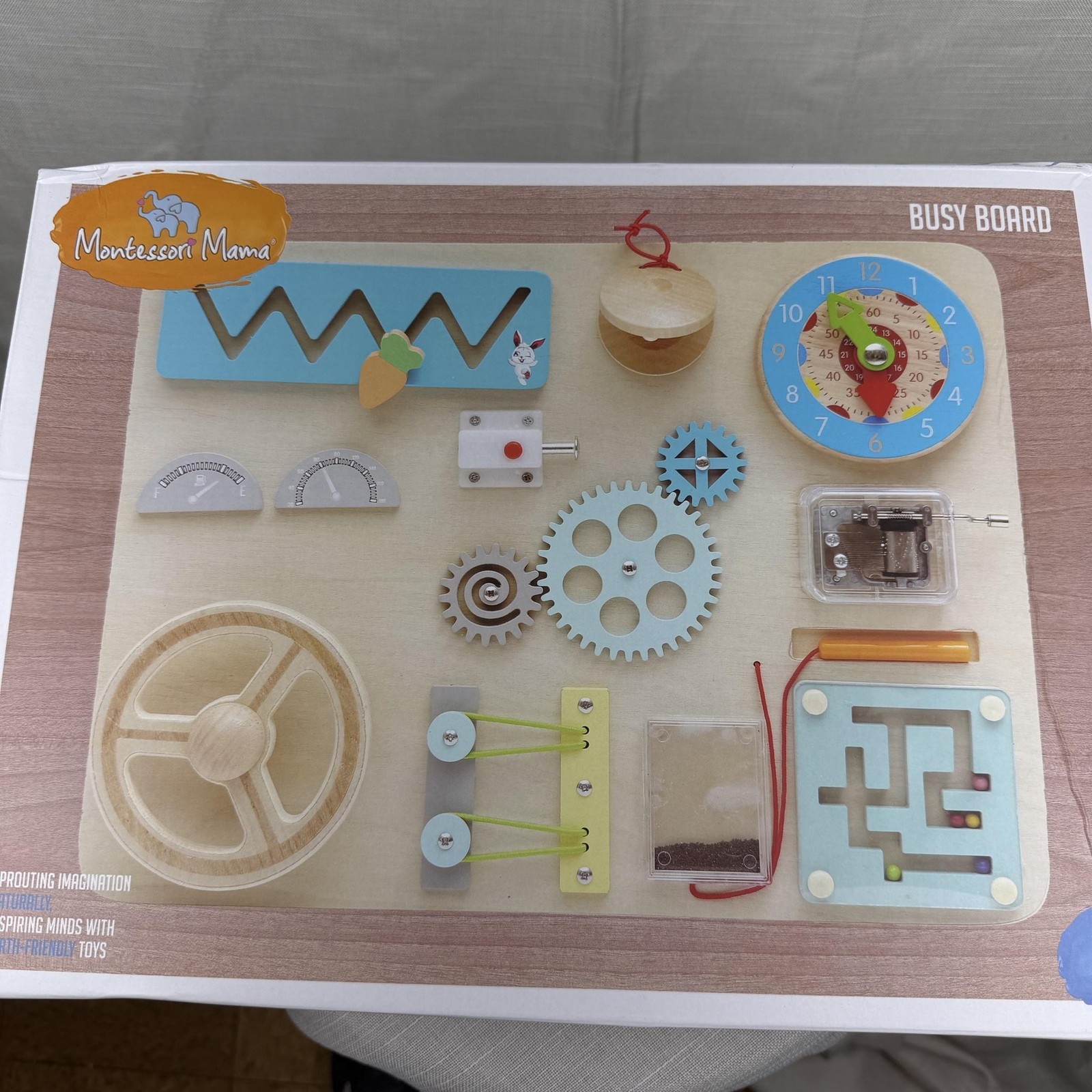 Montessori Mama Busy Board Wooden Multicolor Activity Mat Toy Kids 3Y+ Learning