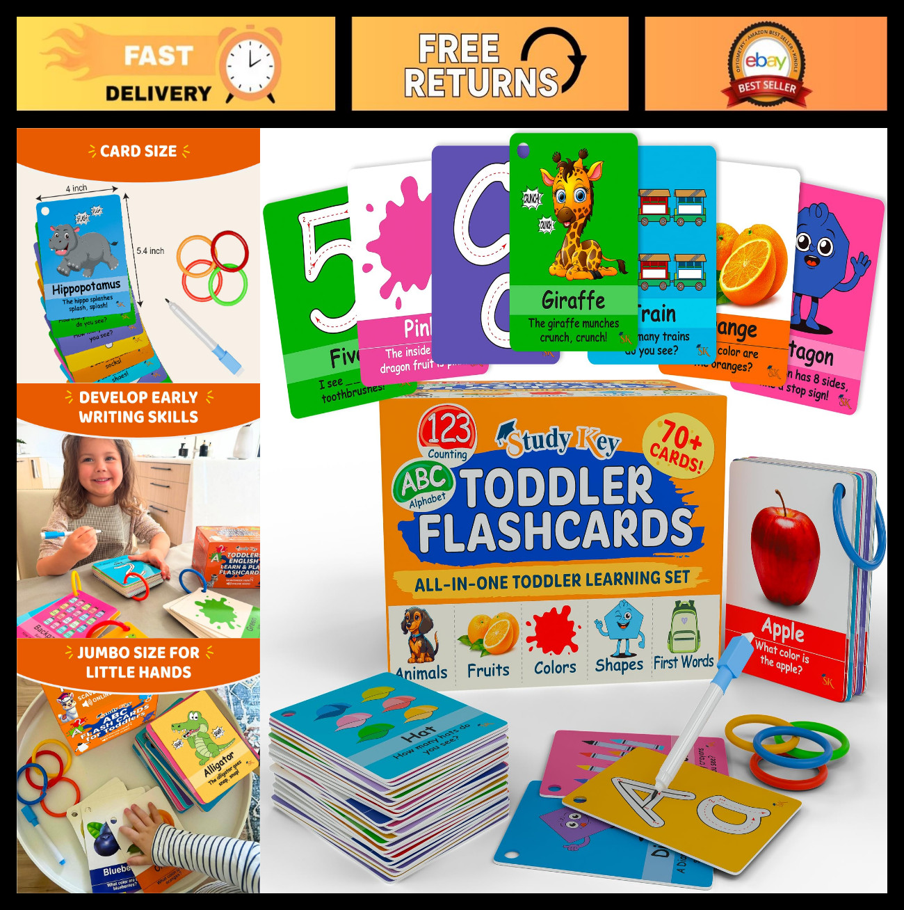 ABC Flash Cards for Toddlers 1-3 – First Words, Alphabet, Animals, Colors, Numbe