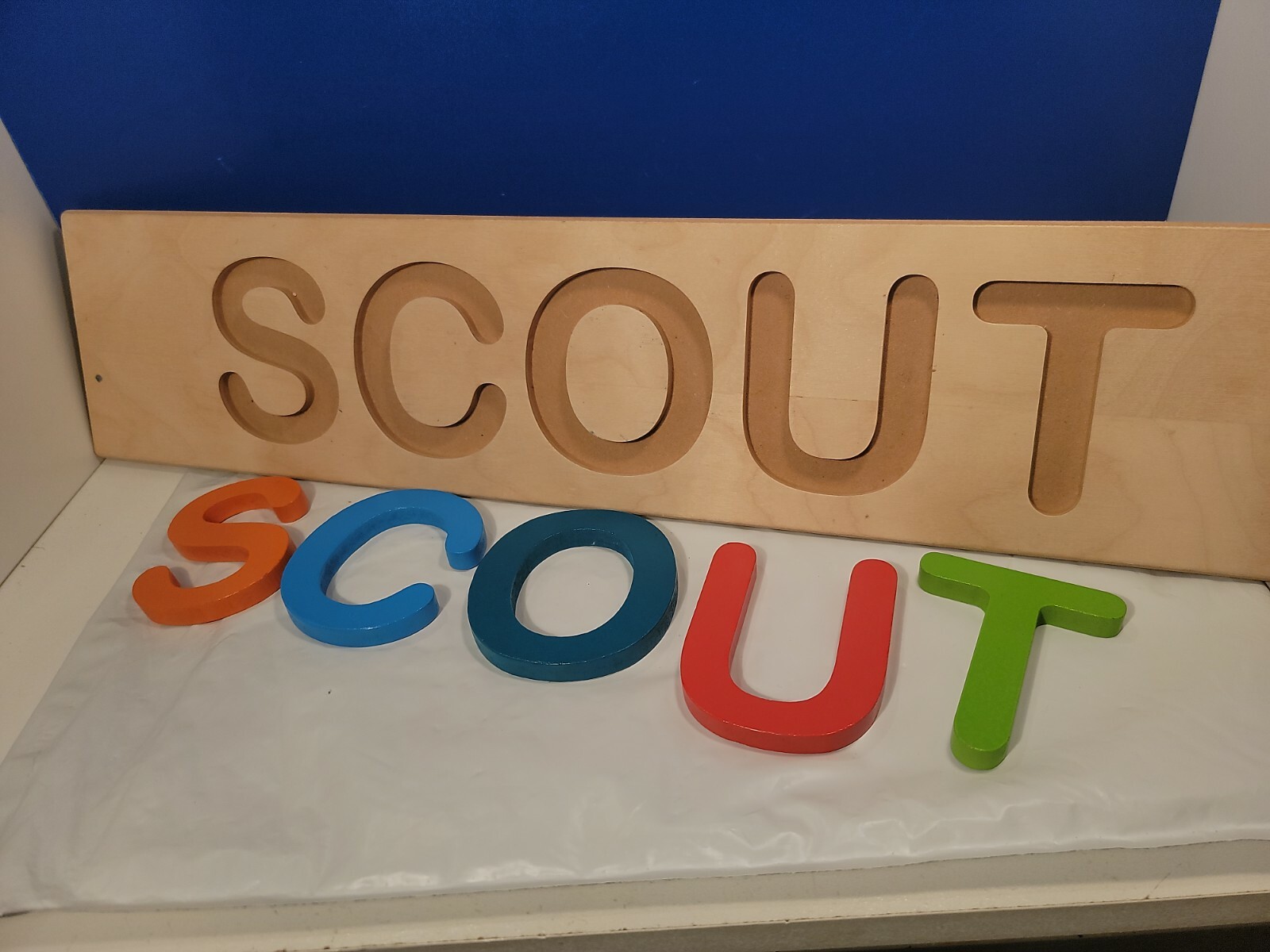 SCOUT Personalized Wooden Child Name Letter Puzzle by FAT BRAIN TOYS
