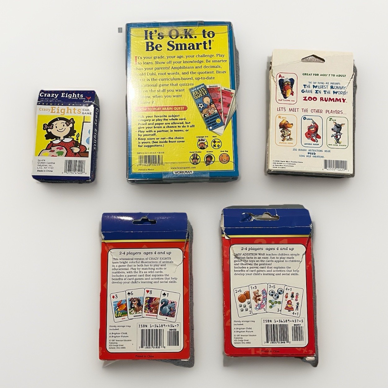 Learning Game Pack- Brain Quest Grade 3 Q&A Deck + Zoo Rummy, Crazy Eights, War