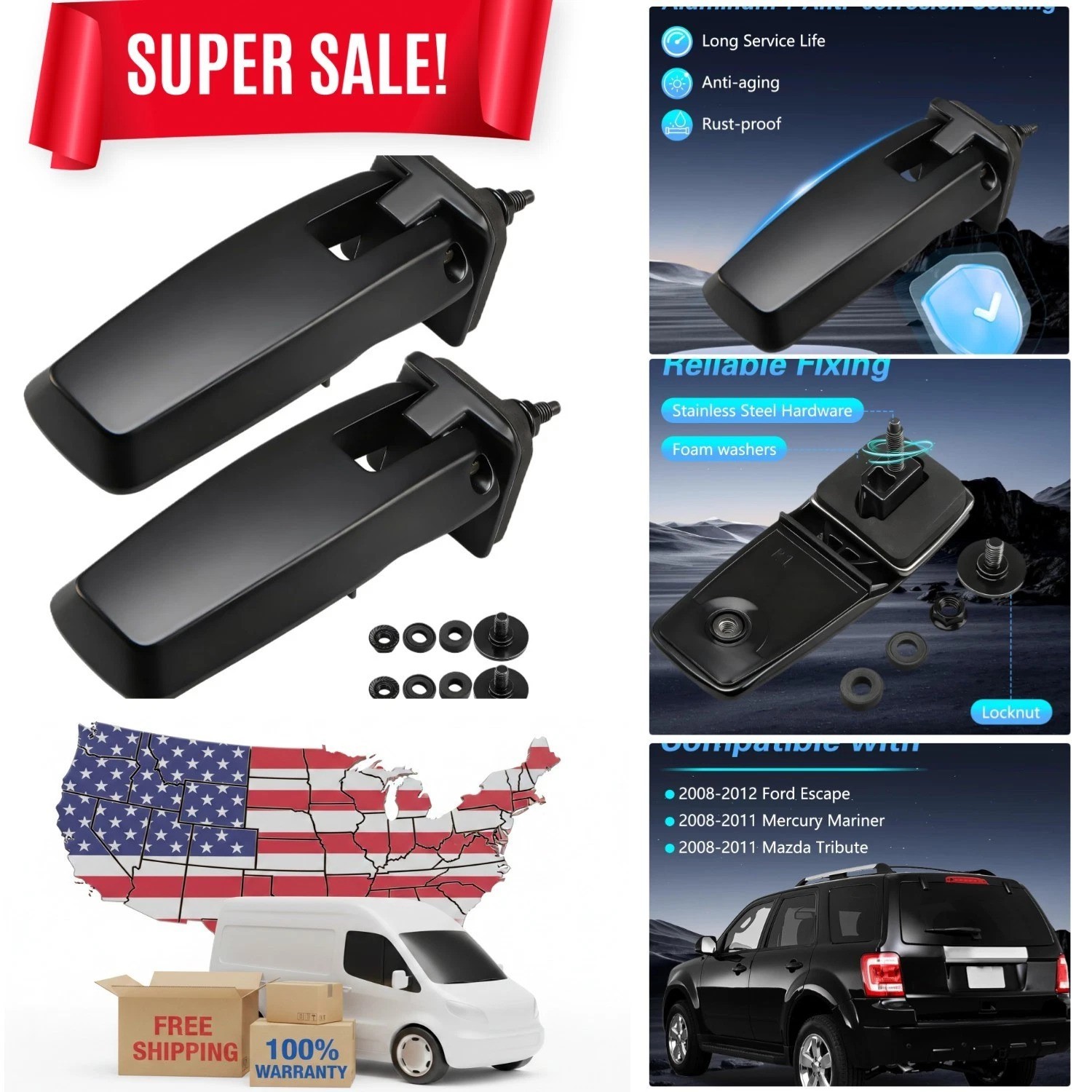 Pair of Rear Window Hinges Compatible with 2008-2012 Ford Escape, Lift-Gate