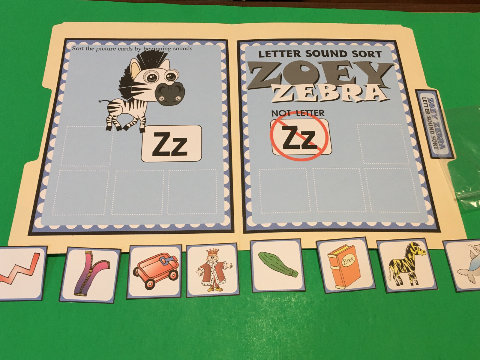 Zoe Zebra – Letter Zz – DIY File Folder game – Printed / Uncut