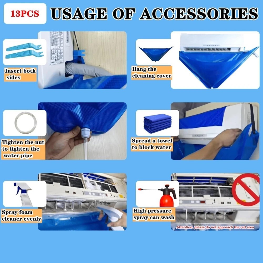 Air Conditioner Cleaning Kit for 37-45in 13PCS Waterproof Wall Mounted Air