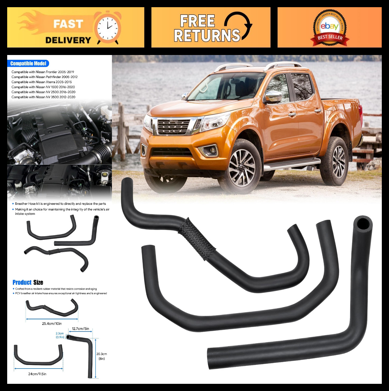 3PCS PCV Valve Breather Hoses for Nissan Pathfinder, Frontier, Xterra, NV 4.0L