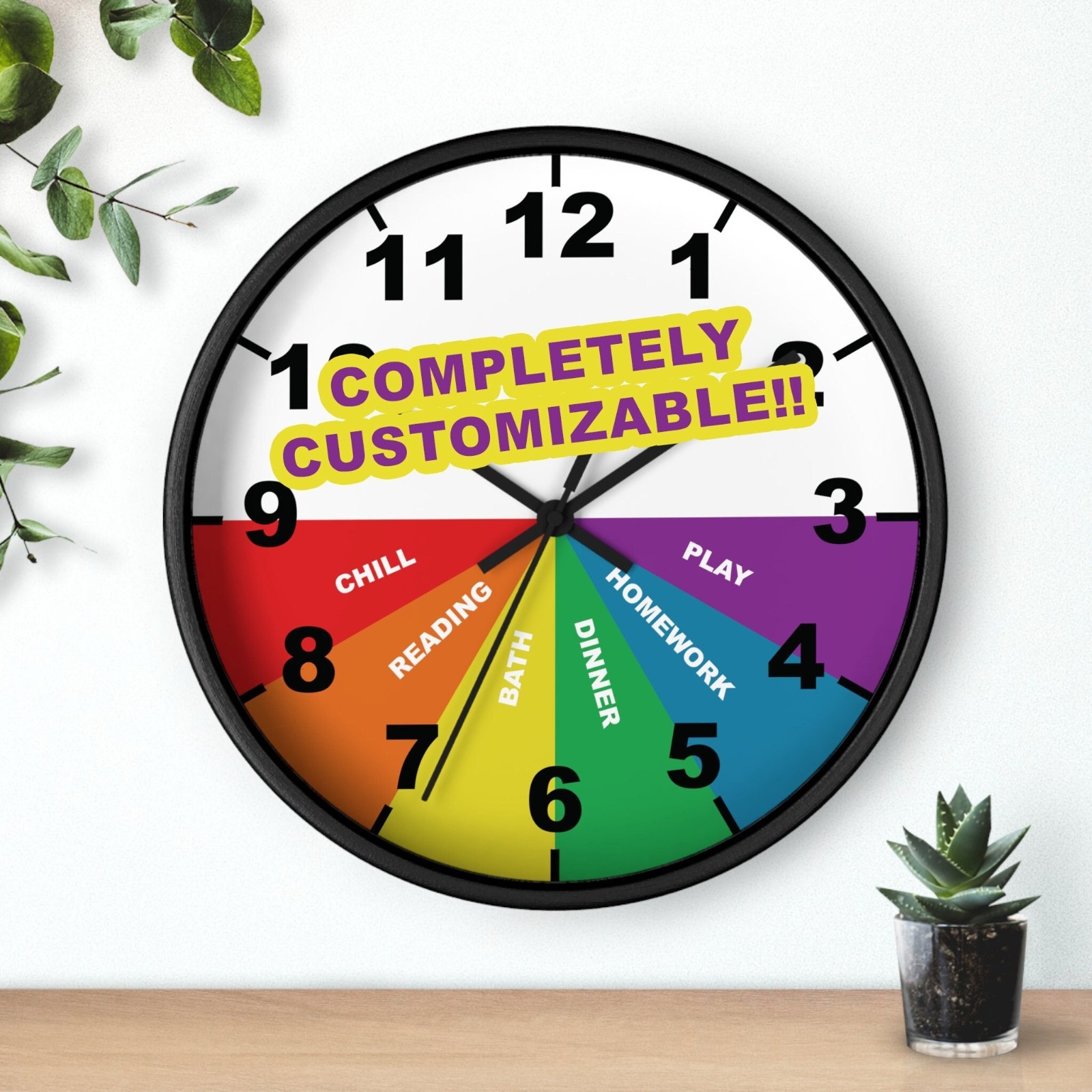 Customizable Kids Daily Routine Clock Wall Chart Color Block Schedule Free Ship