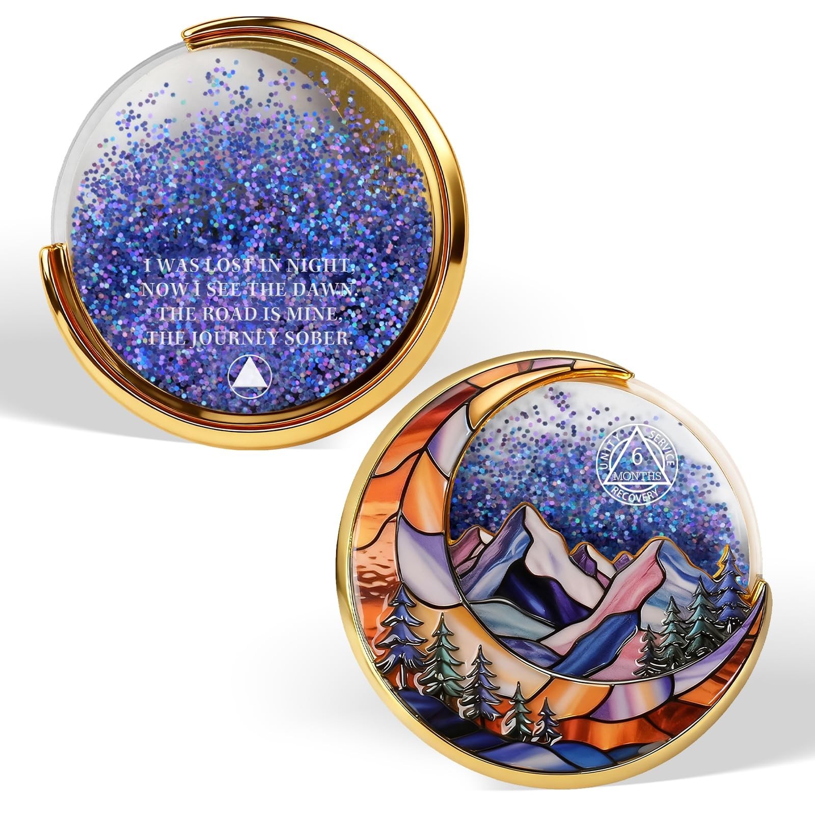 Moving Sand 180 Day Sobriety Coin – Liquid Glitter 6 Month AA Medallions, Six…
