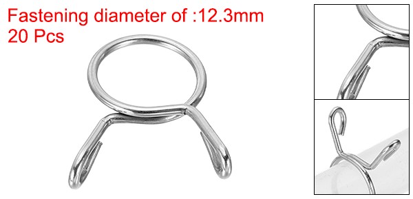 20 Pcs 11mm ID 12.3mm OD Fuel Line Hose Clip Stainless Steel Spring Clip Clamp
