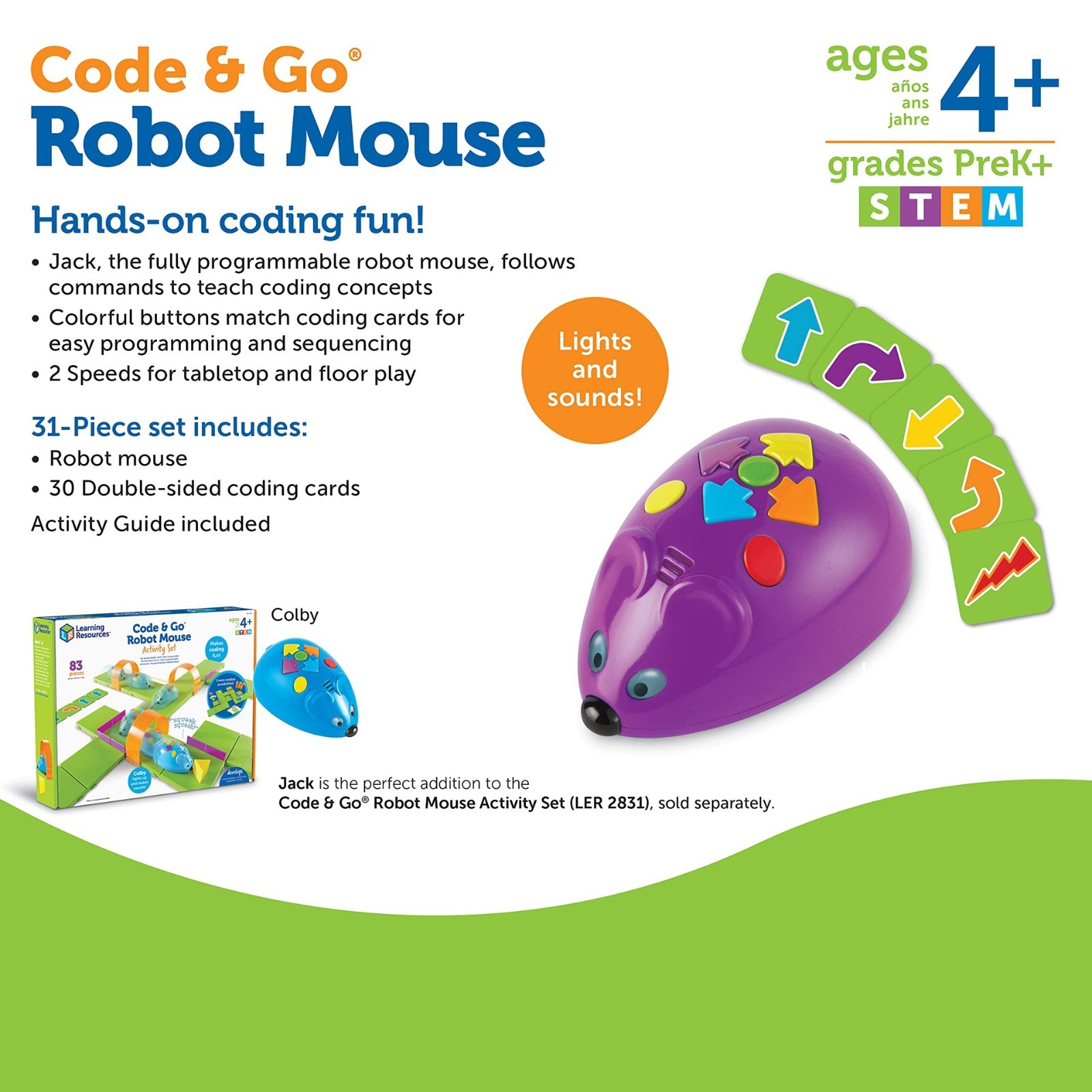 Learning Resources Code & Go Robot Mouse, Coding STEM Toy, 30 Piece Coding Set