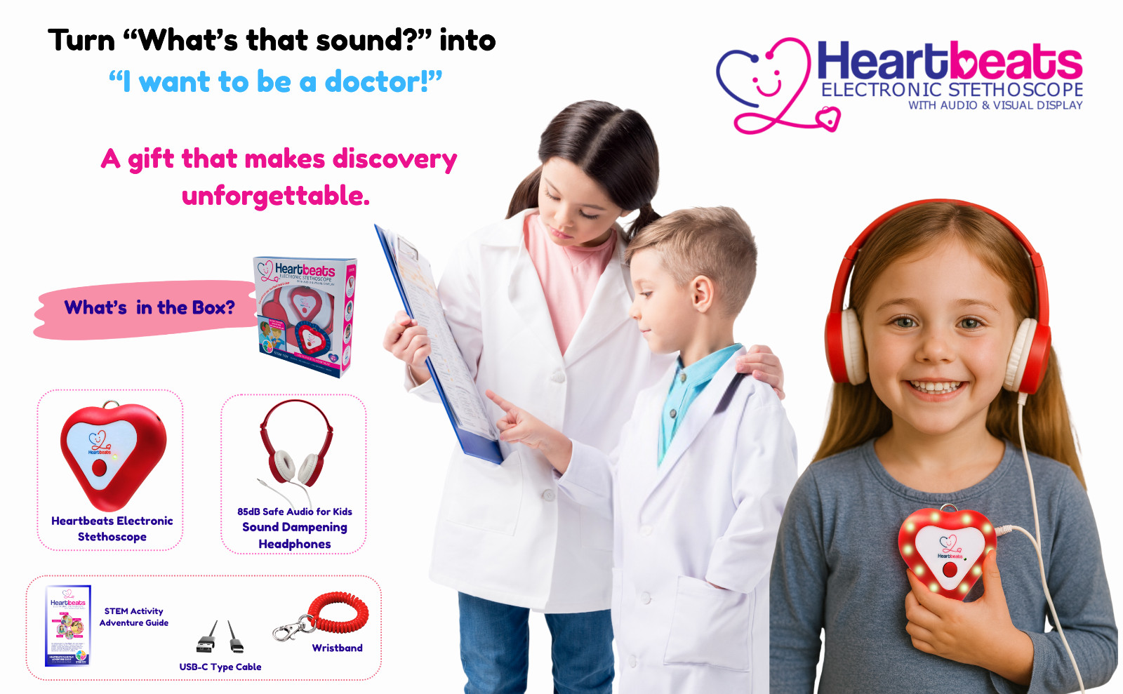Heartbeats Electronic Stethoscope Toy w/ LED Display & 10X Sound Amplification