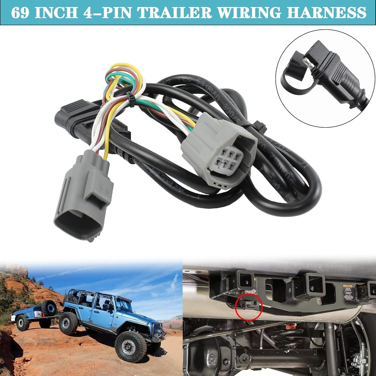 67 Inch 4-Pin Trailer Wiring Harness 17275.01 Compatible with 2007-2018 Jeep Wra