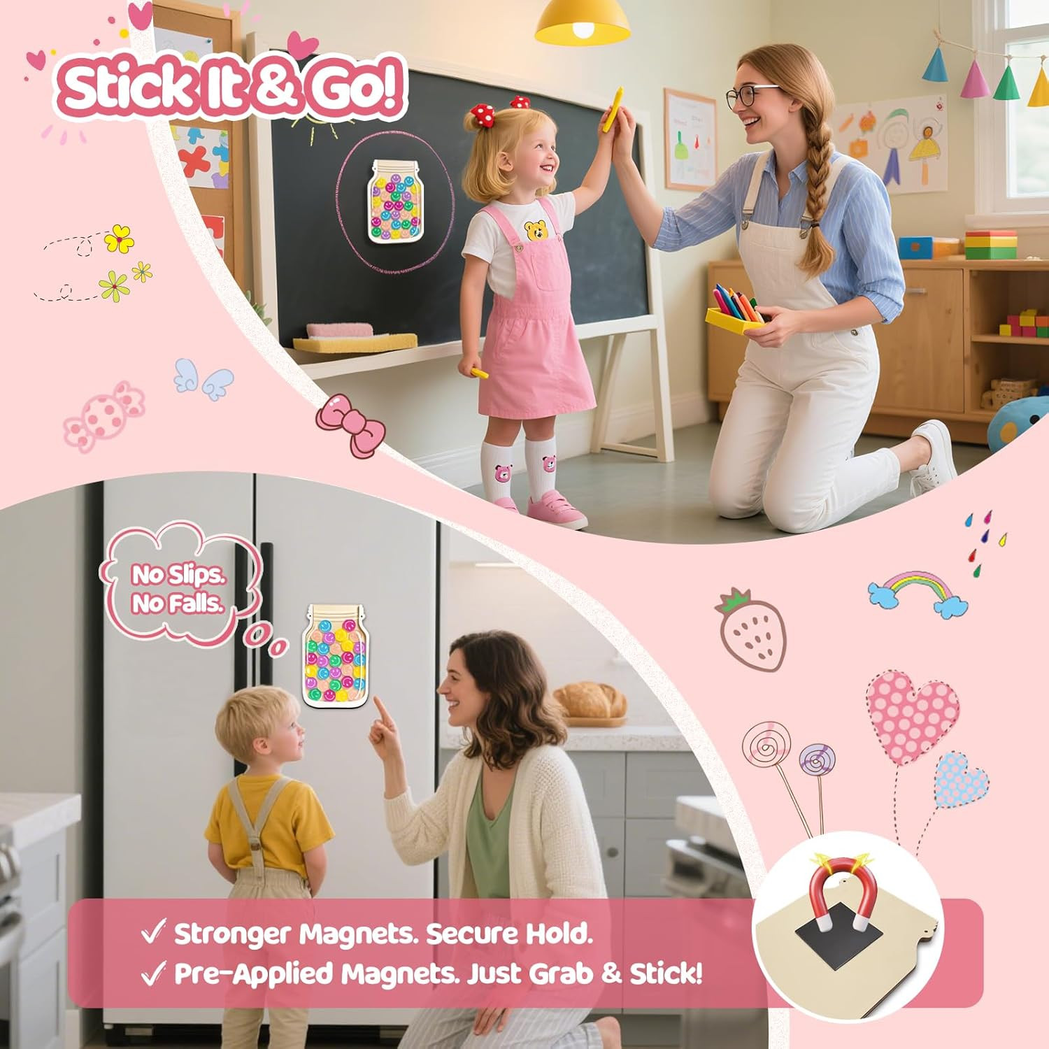 Magnetic Reward Jars for Kids – Smiley Tokens Behavior Chart System SHIPS FREE