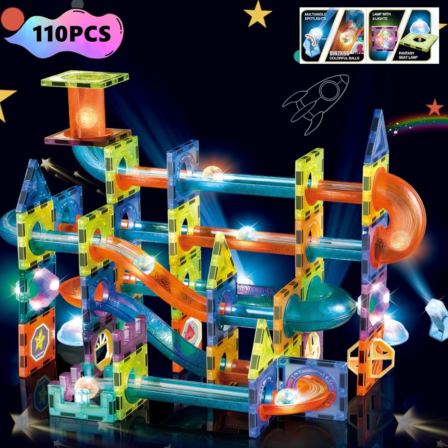 Light Magnetic Tiles Building Blocks For Kids, 3D STEM Building Toys, 110 PCS