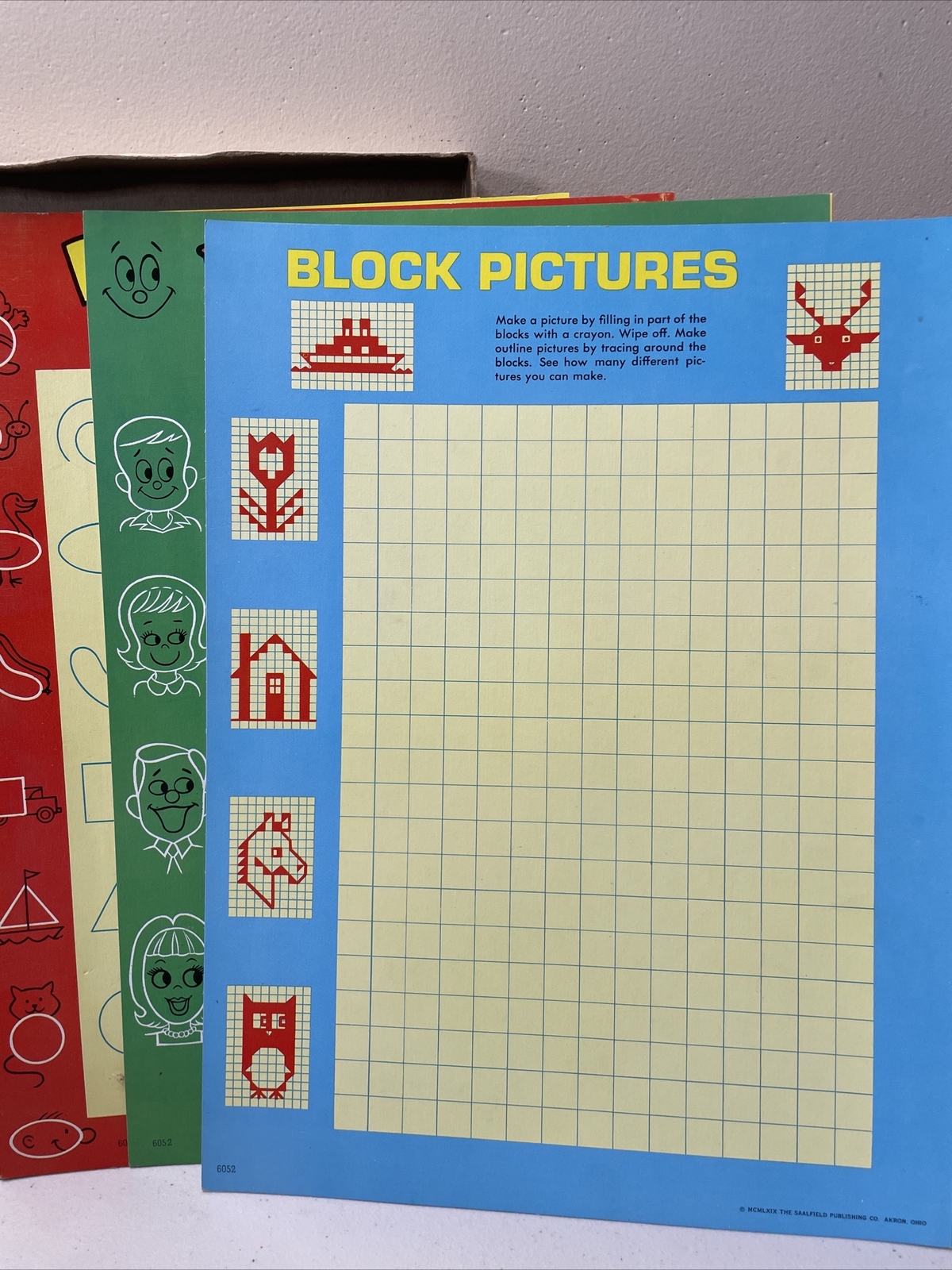 1969 Wipe Off Fun Child Development Crayon Game Boards
