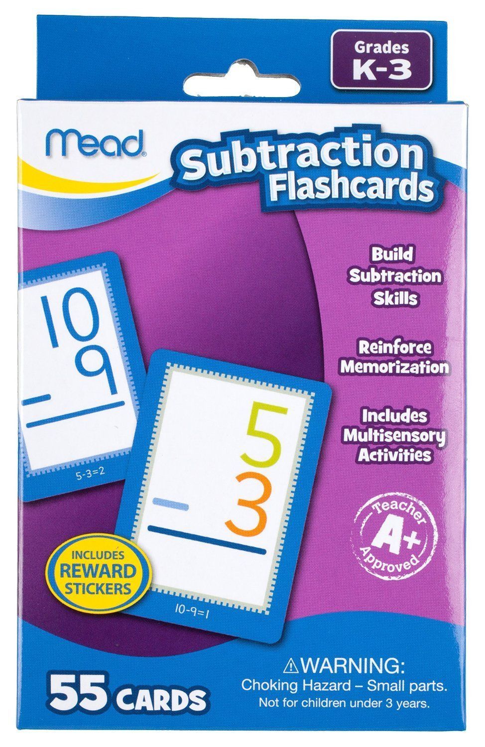 MEAD SUBTRACTION FLASHCARDS / 55 CARDS & REWARD STICKERS GRADES K-3