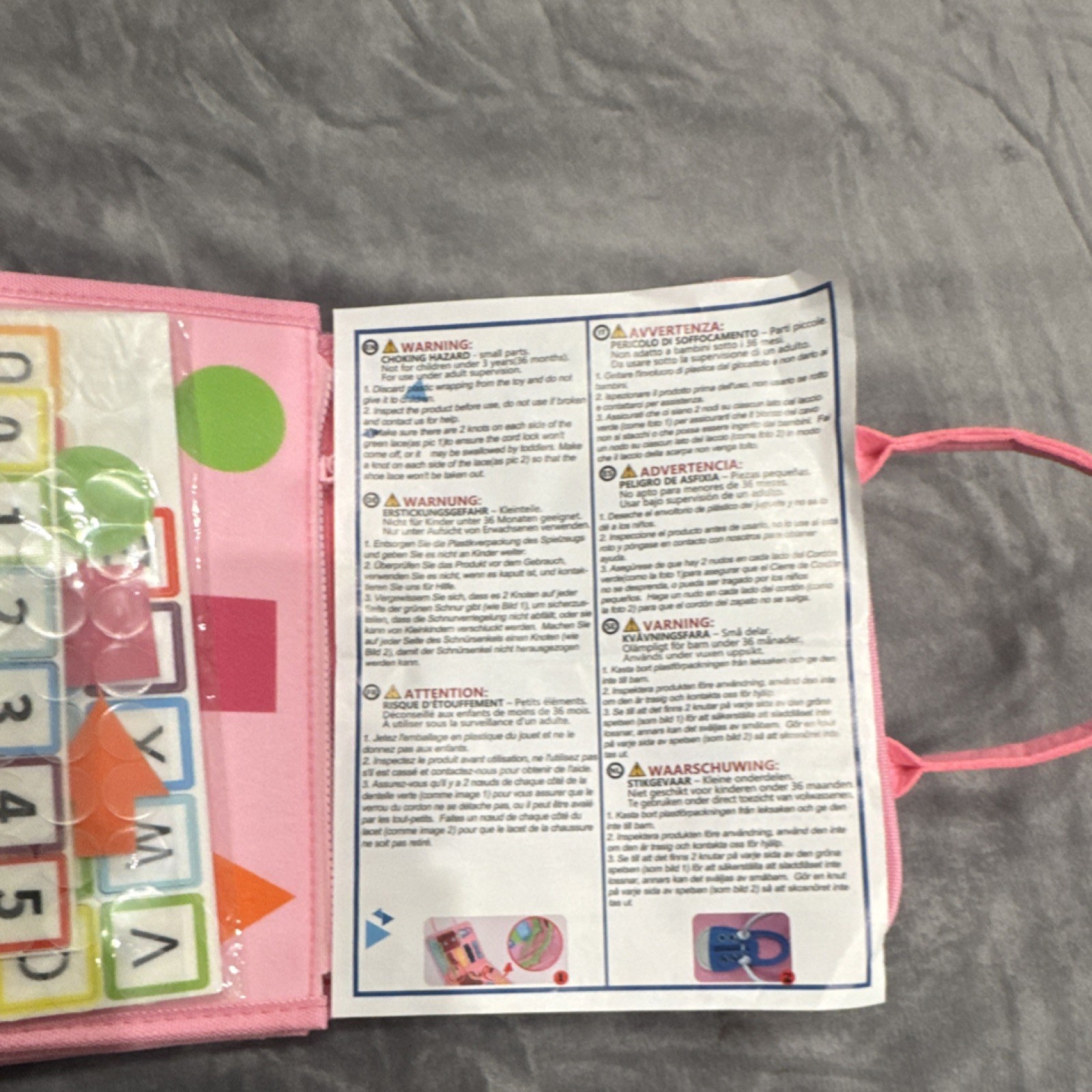 ESJAY Unicorn Busy Board Pink Toy for Kids Ages 3-7 Alphabet Numbers Shapes