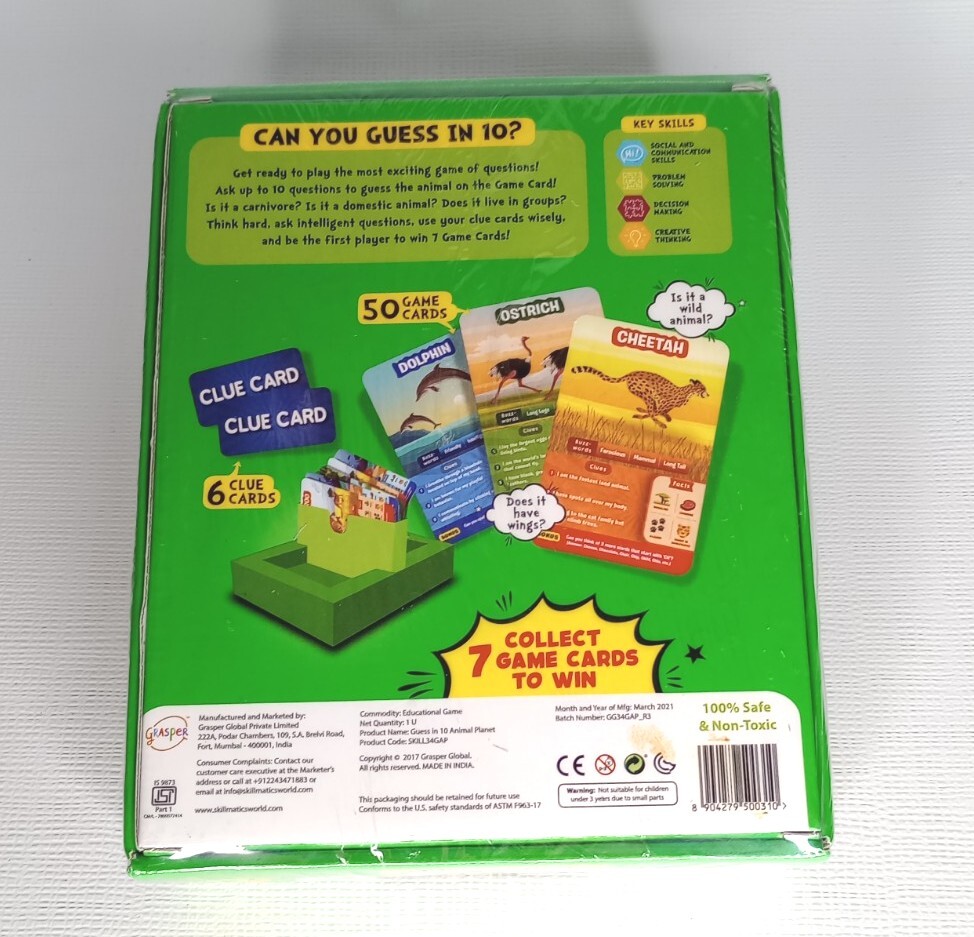 Skillmatics Guess in 10 Animal Planet Card Game New