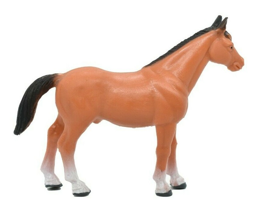 Horse, Brown & White Stocking Plastic Toy Animal, Realistic Figure, 3.5″ F4422