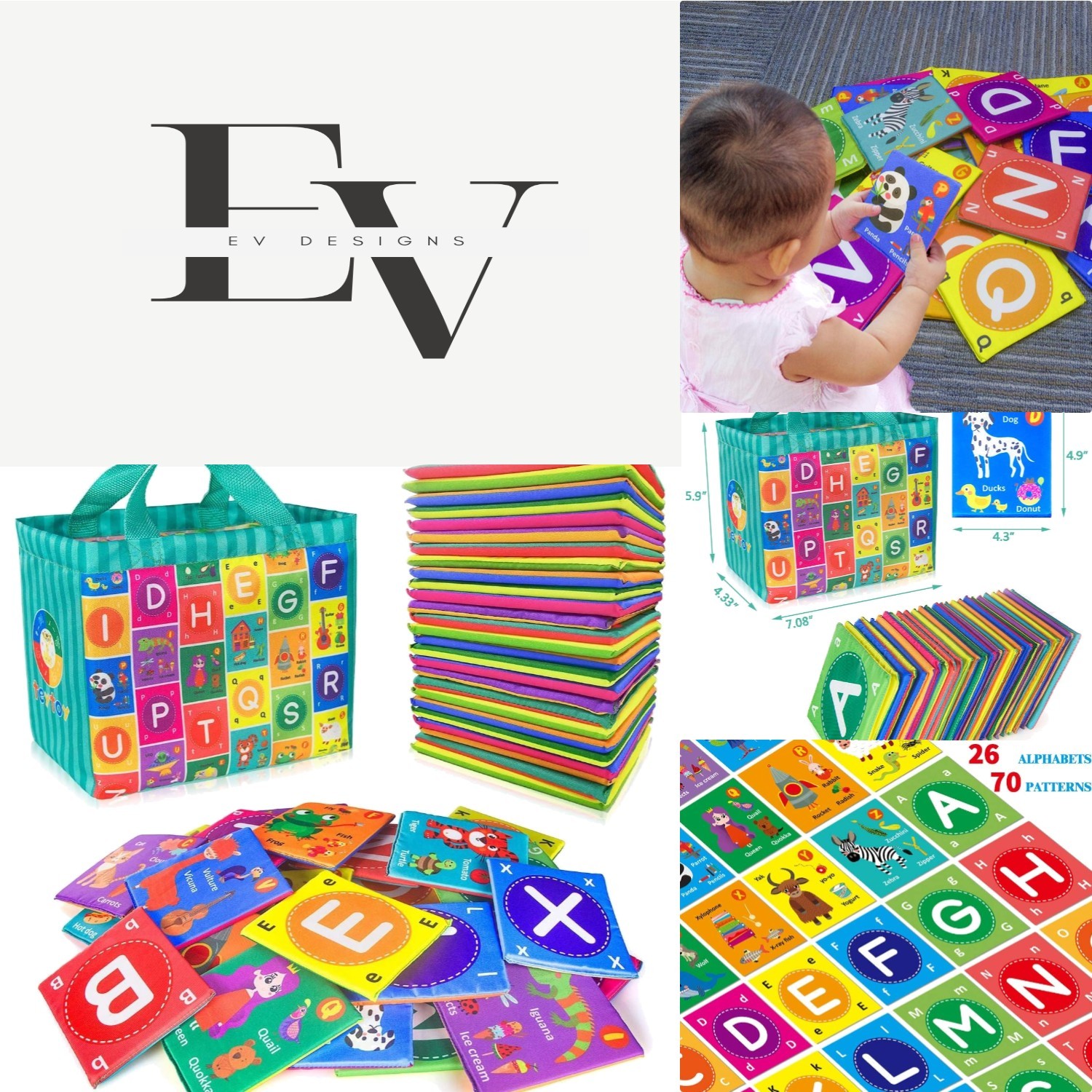 Non-Toxic Fabric Alphabet Cards for Babies – Interactive Learning Set of 26