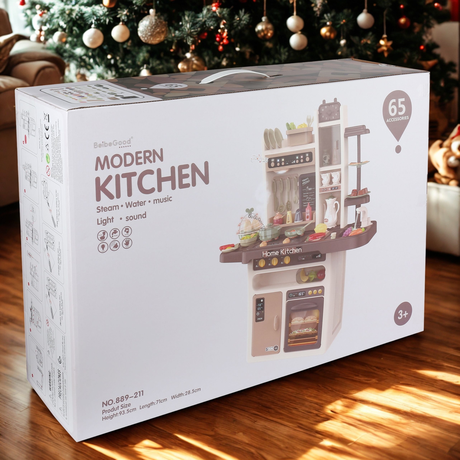 Interactive Kids Kitchen PlaySet with Steam, Light, Music & 65 Pcs Accessories
