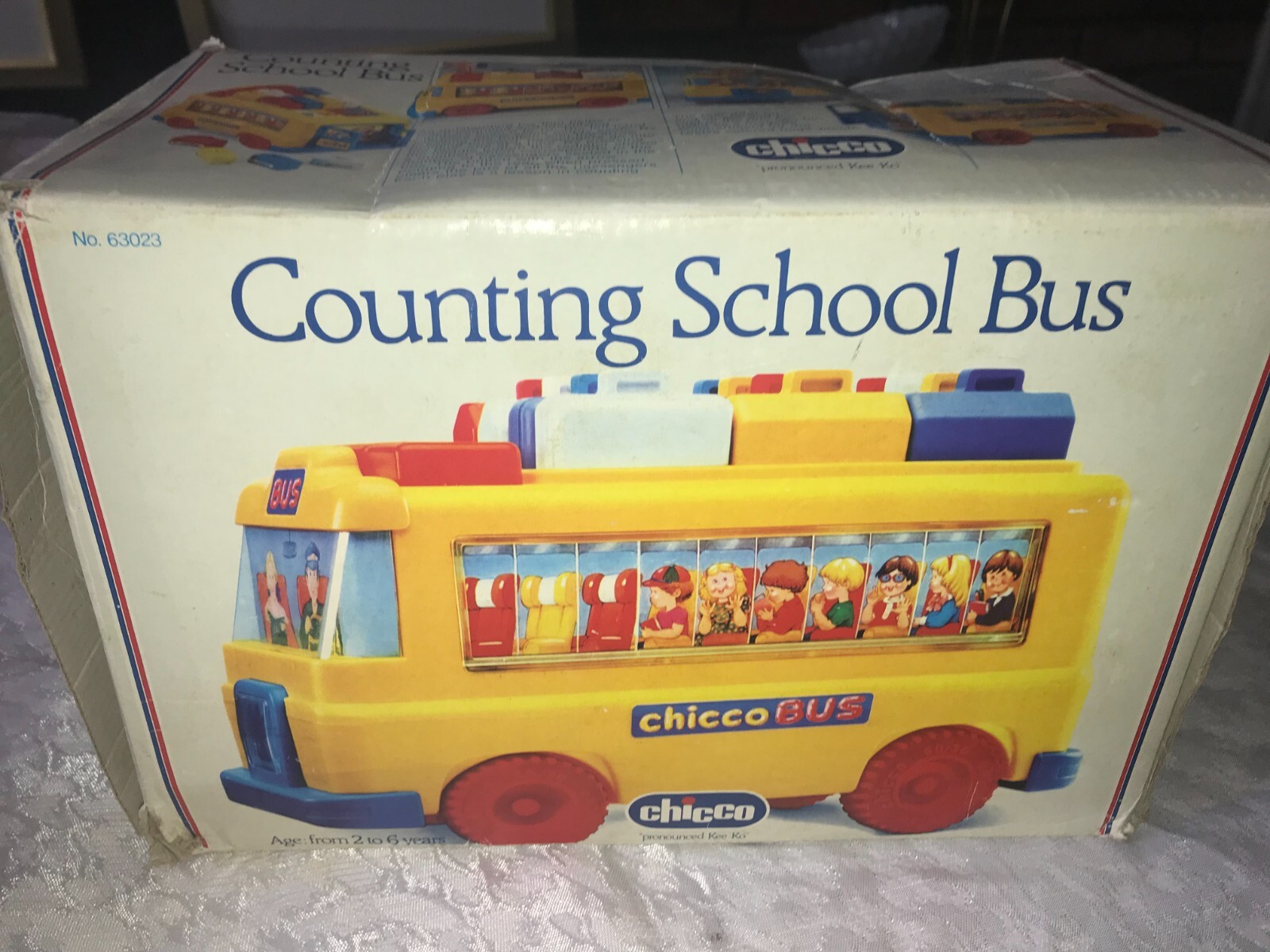 RARE Vintage CHICCO Italy 63023 COUNTING Numbers SCHOOL BUS Works Great COMPLETE