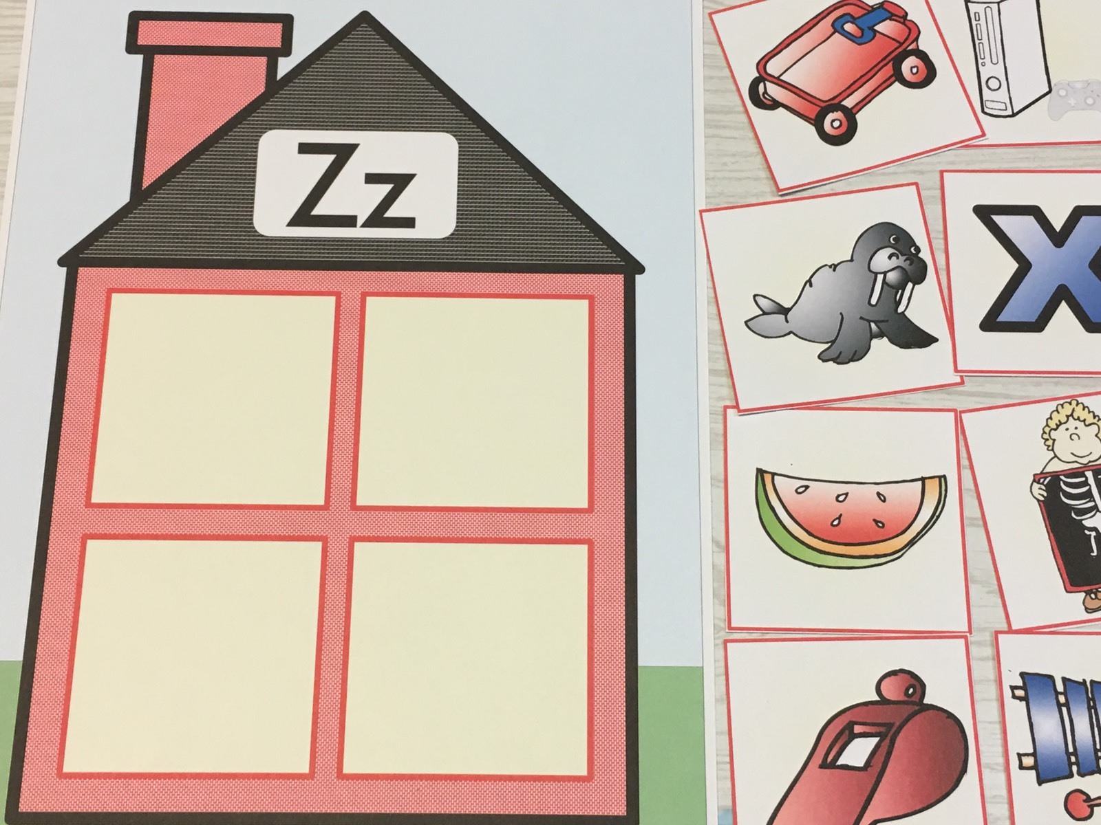 Alphabet House Game – Beginning Sounds – Learning Center S, T, U, V, W, X, Y & Z