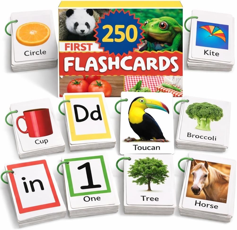 500 Words Thick & Sturdy Learning Flash Cards for Toddlers 1-3 with Rings – 1…