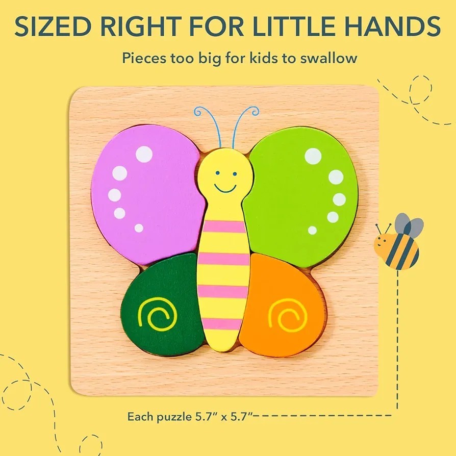 Montessori Wooden Toddler Puzzle Set – Educational Toys for Ages 1-3 (4 Pack)