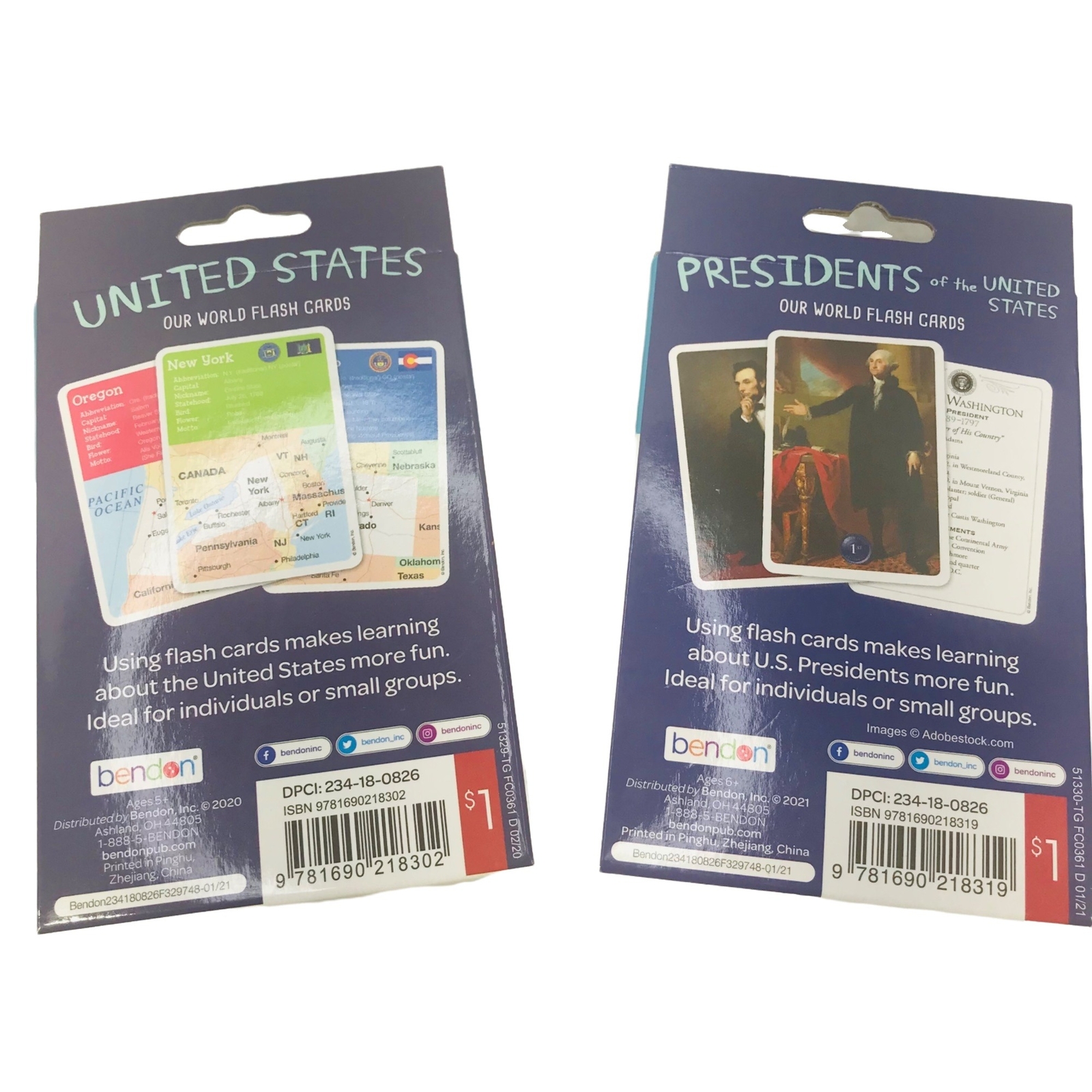 Bendon United States / Presidents Flash Cards Ages 5+ And 6+ New