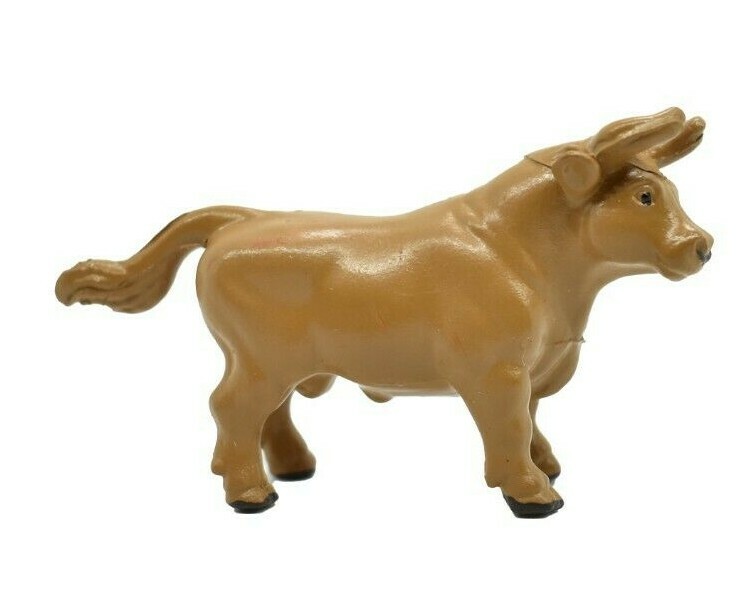 Cow, Brown Bull Realistic Small Toy Model Plastic Replica Barn Farm Animal F4149