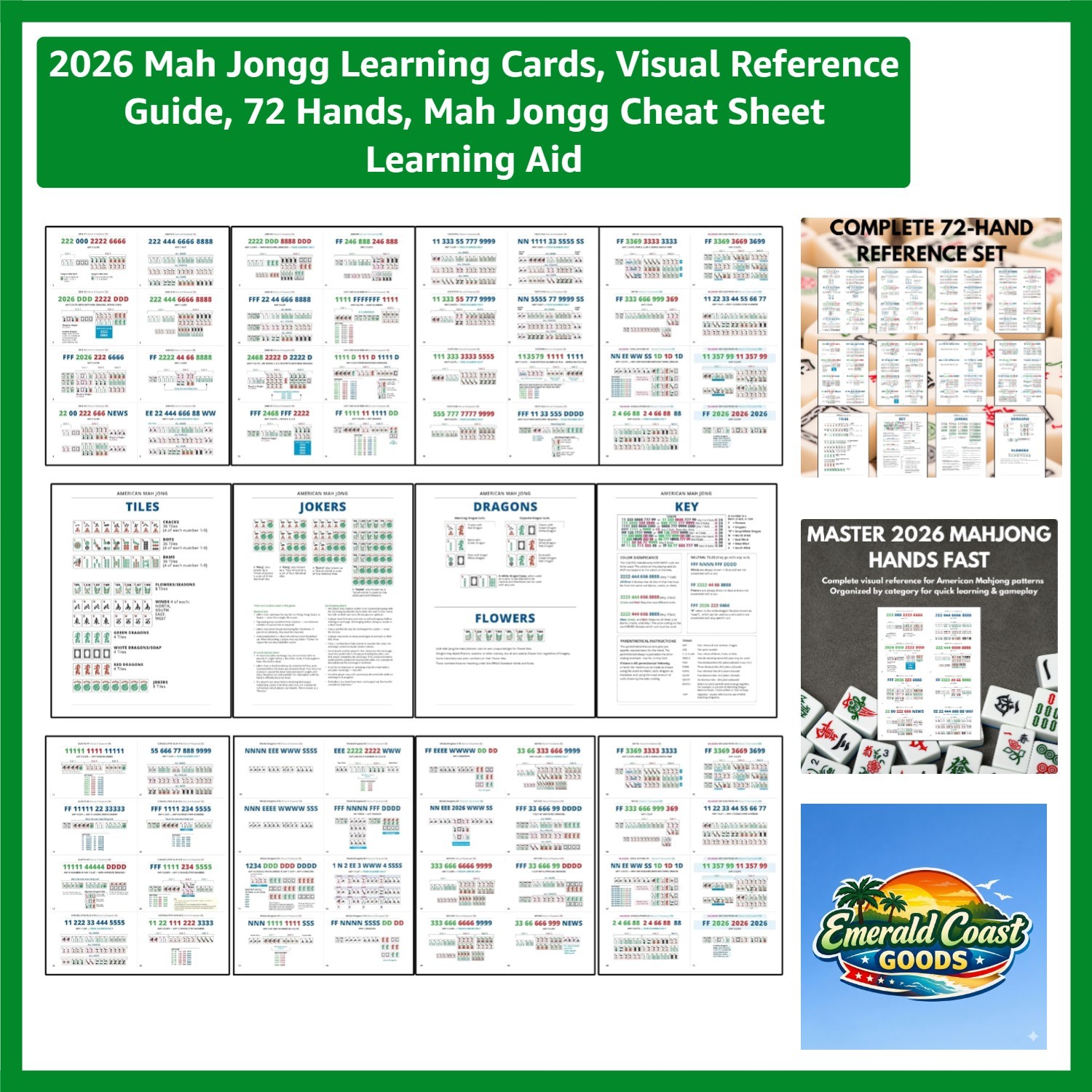 2026 Mah Jongg Learning Cards, Visual Reference Guide, 72 Hands, Mah Jongg Ch…