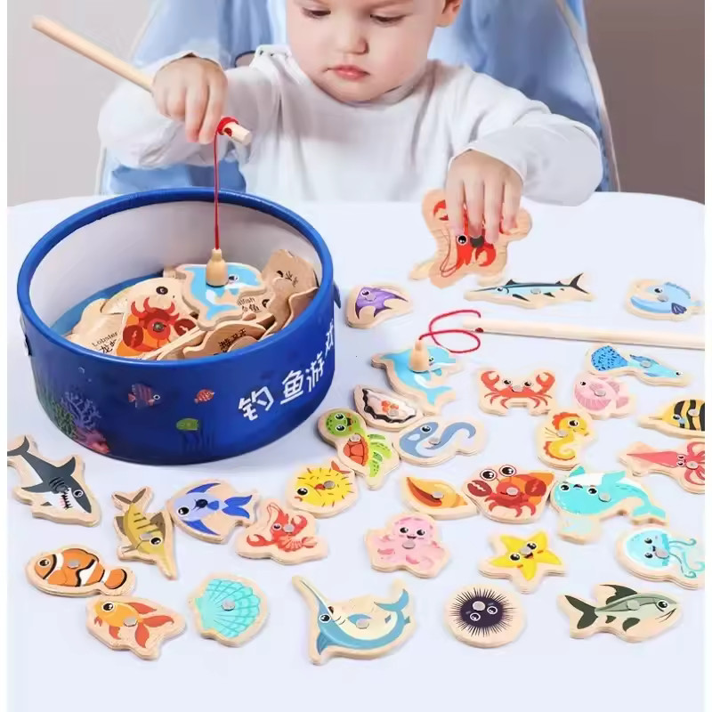 Wooden Montessori Magnetic Fishing Game Early Educational Toy Parent Child Play